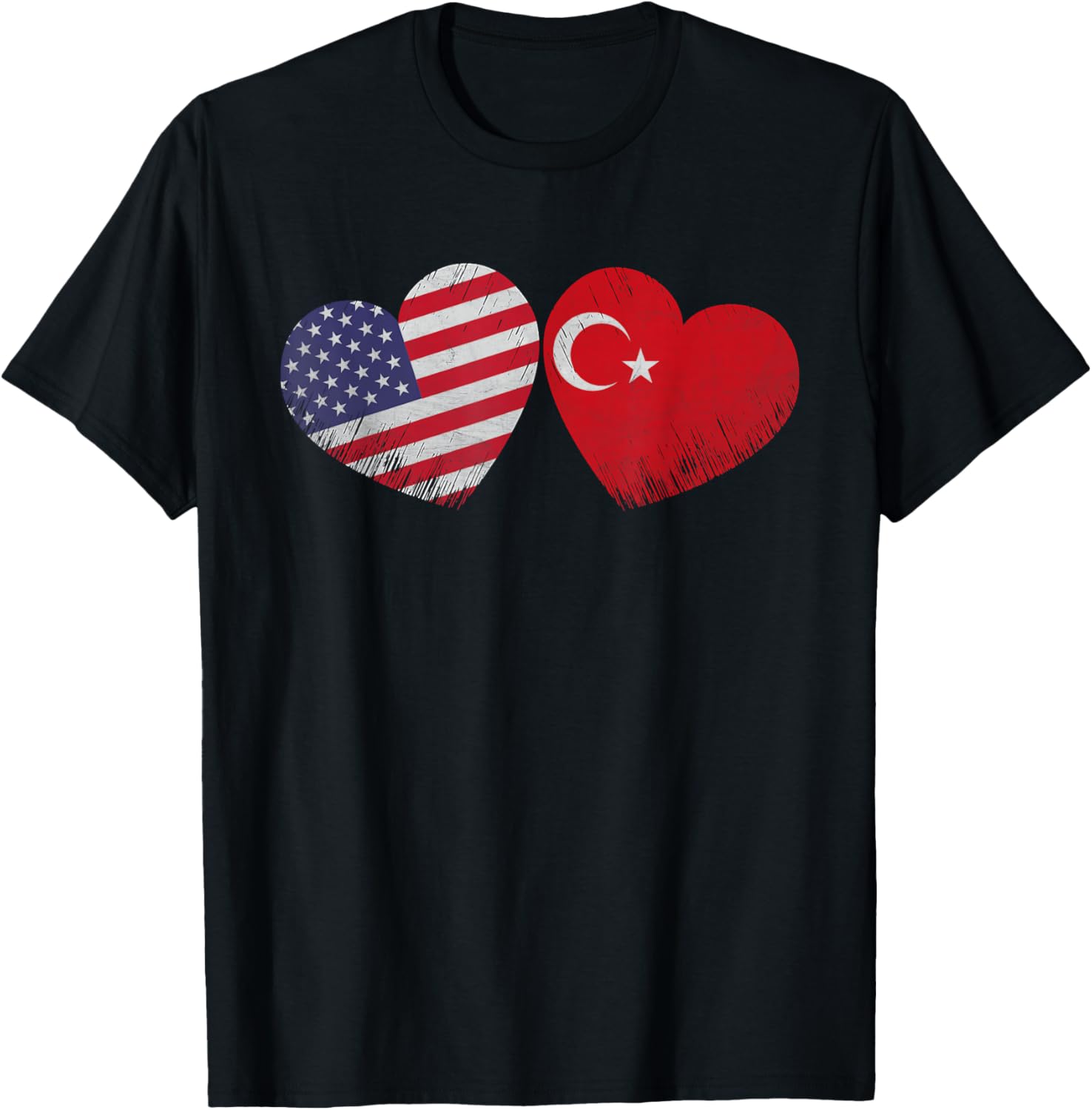 Heart Turkish American Flag Patriotic Family Heritage T-Shirt - T-Shirt | Black