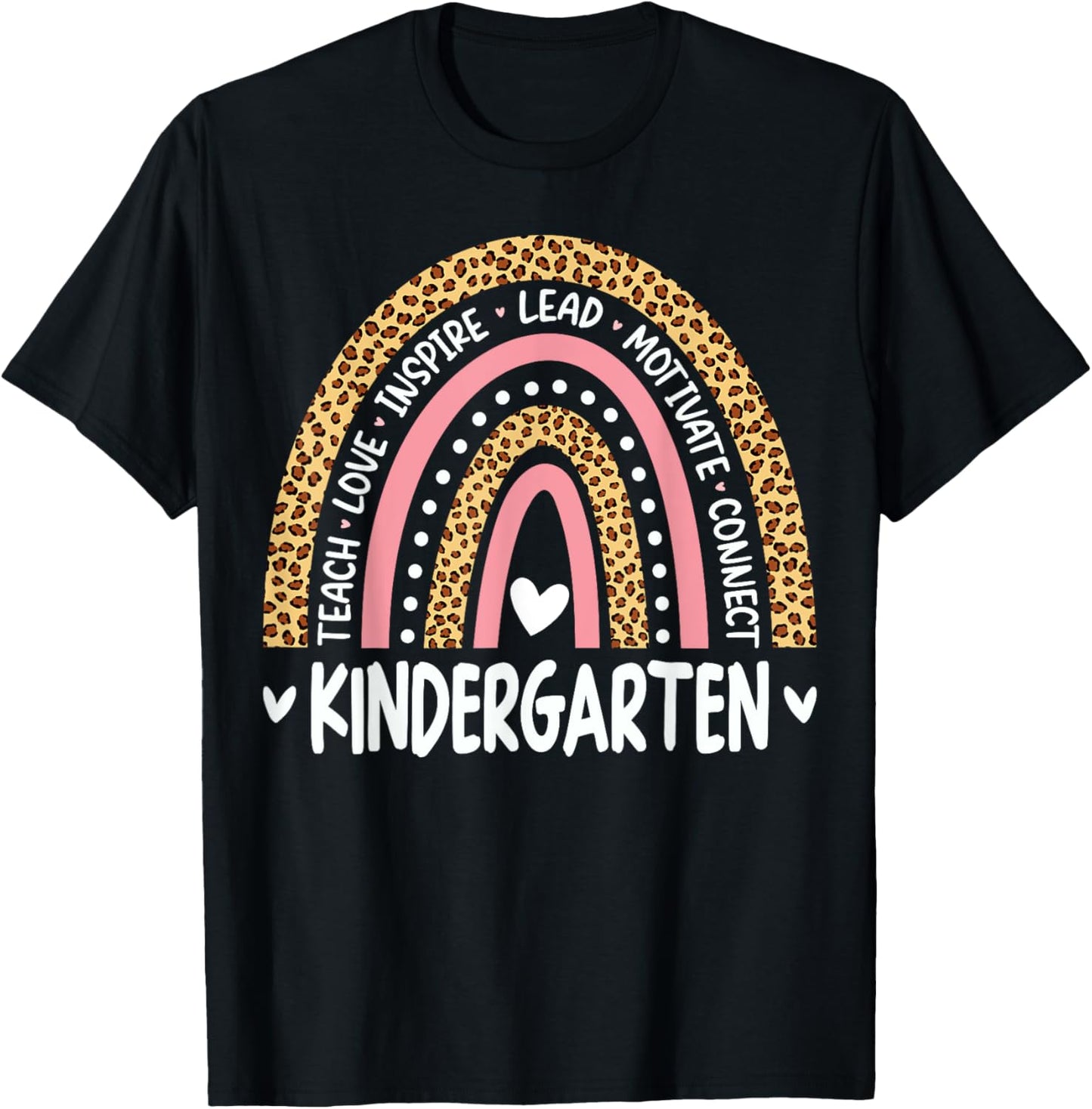 Kindergarten Rainbow Leopard Print Teacher Team Kinder Squad Women Kids T-Shirt - T-Shirt | Black