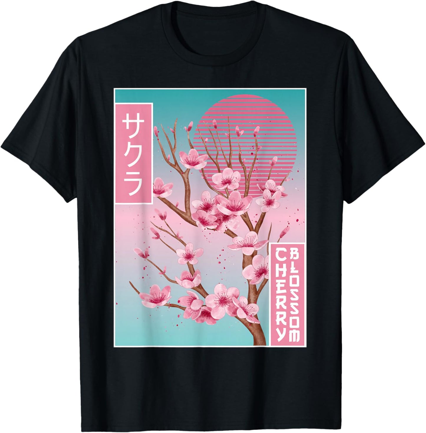 Cherry Blossom Japanese Sakura Vaporwave Aesthetic T-Shirt - T-Shirt | Black