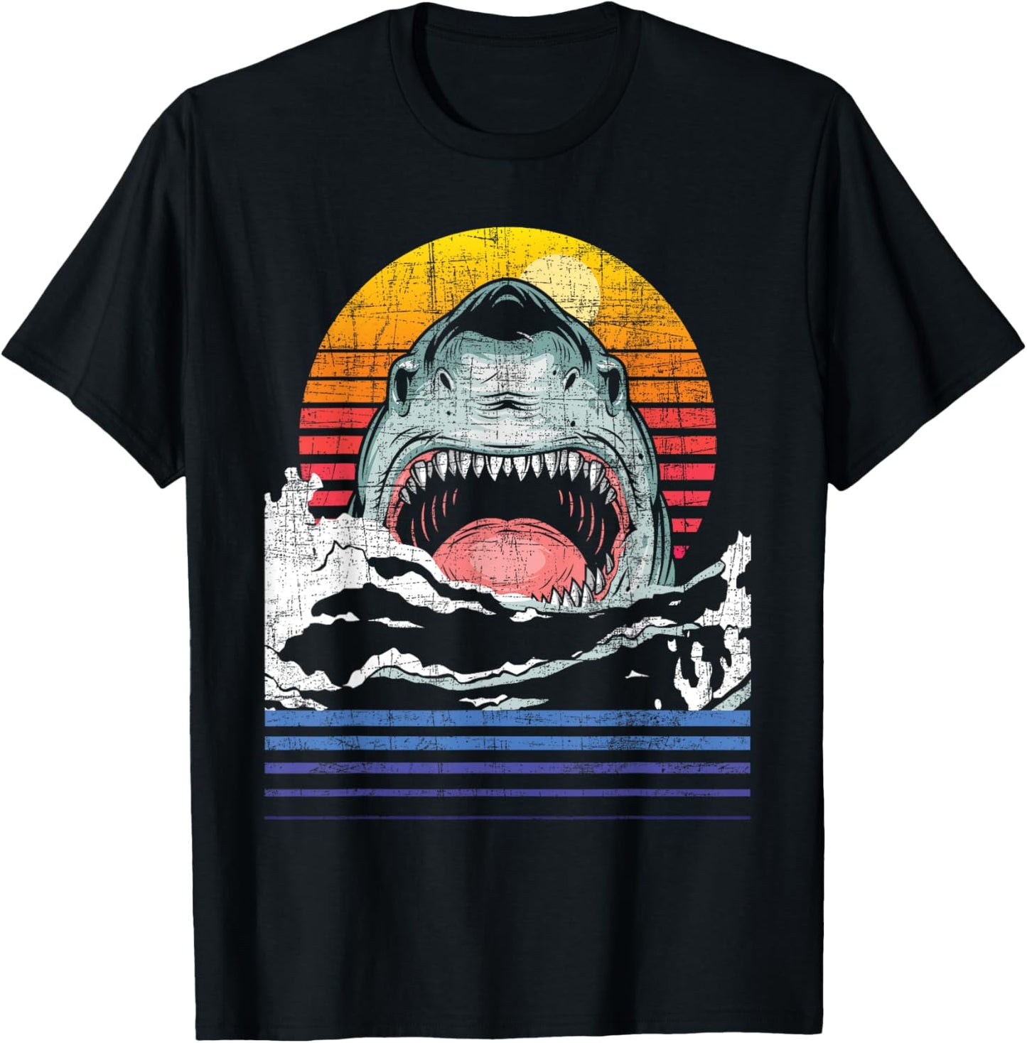 Retro Vintage Shark - Marine Biologist Wildlife Shark Lovers T-Shirt - T-Shirt | Black