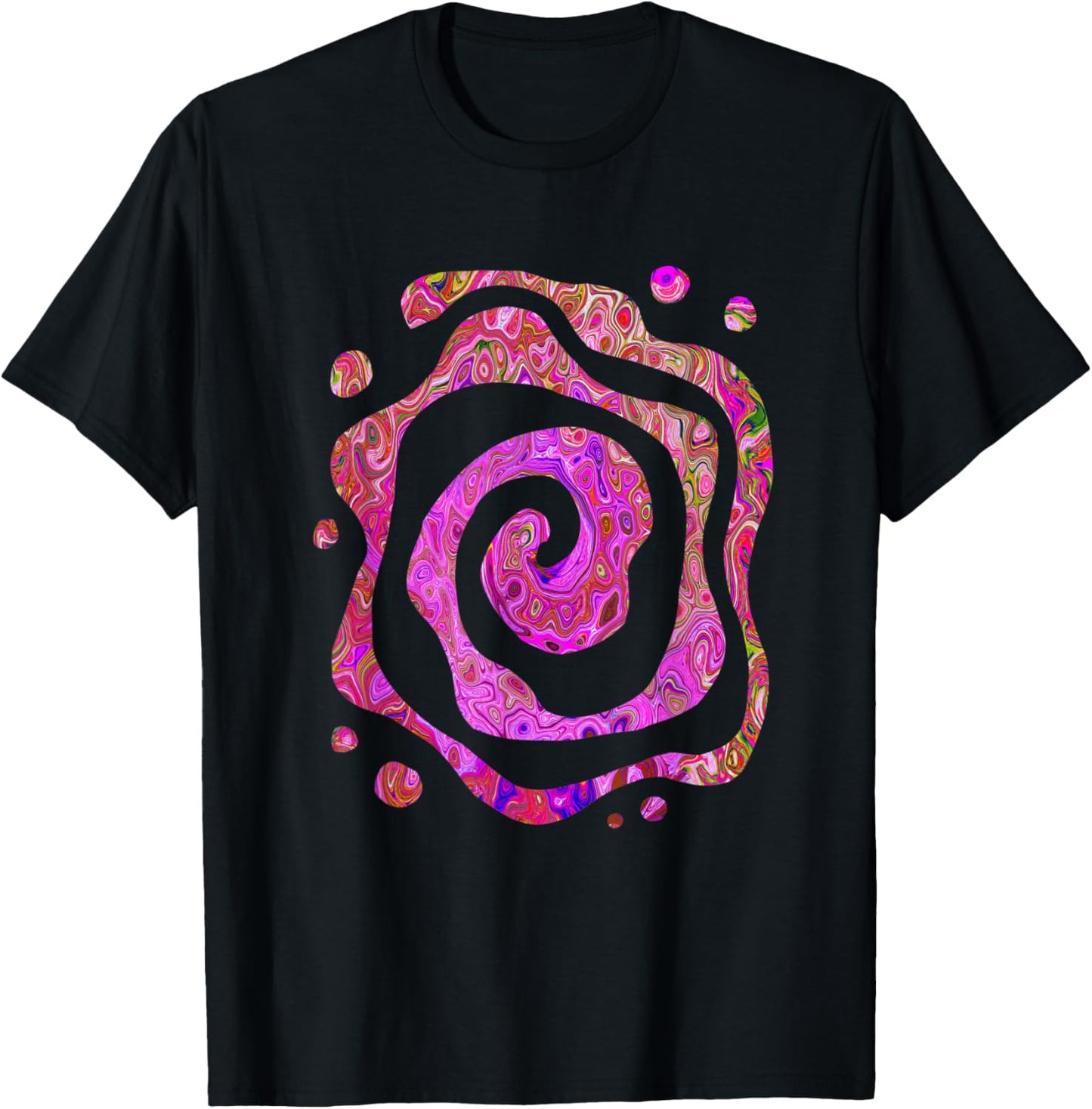 Colorful Hot Pink Abstract Marbled Retro Swirl T-Shirt - T-Shirt | Black