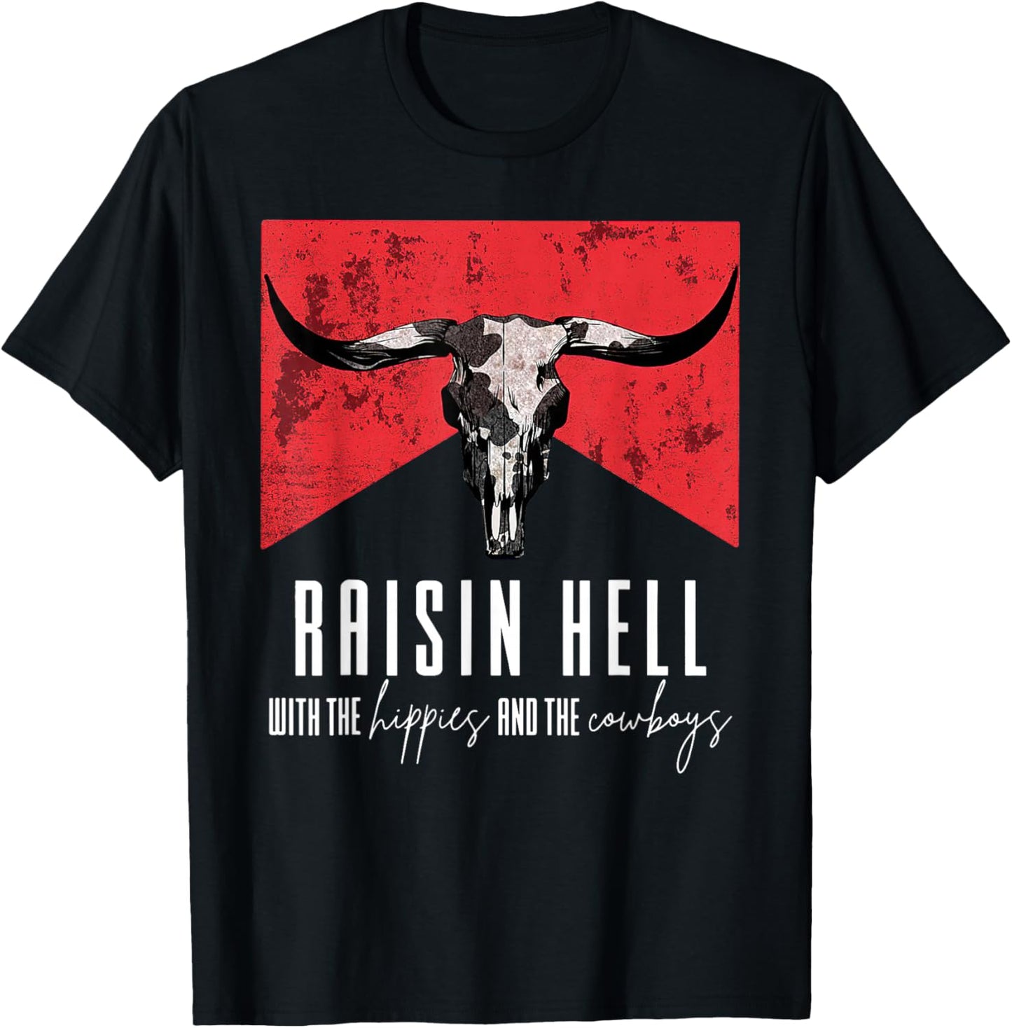 Raising-Hell With The Hippies And Cowboys Western Cowhide T-Shirt - T-Shirt | Black