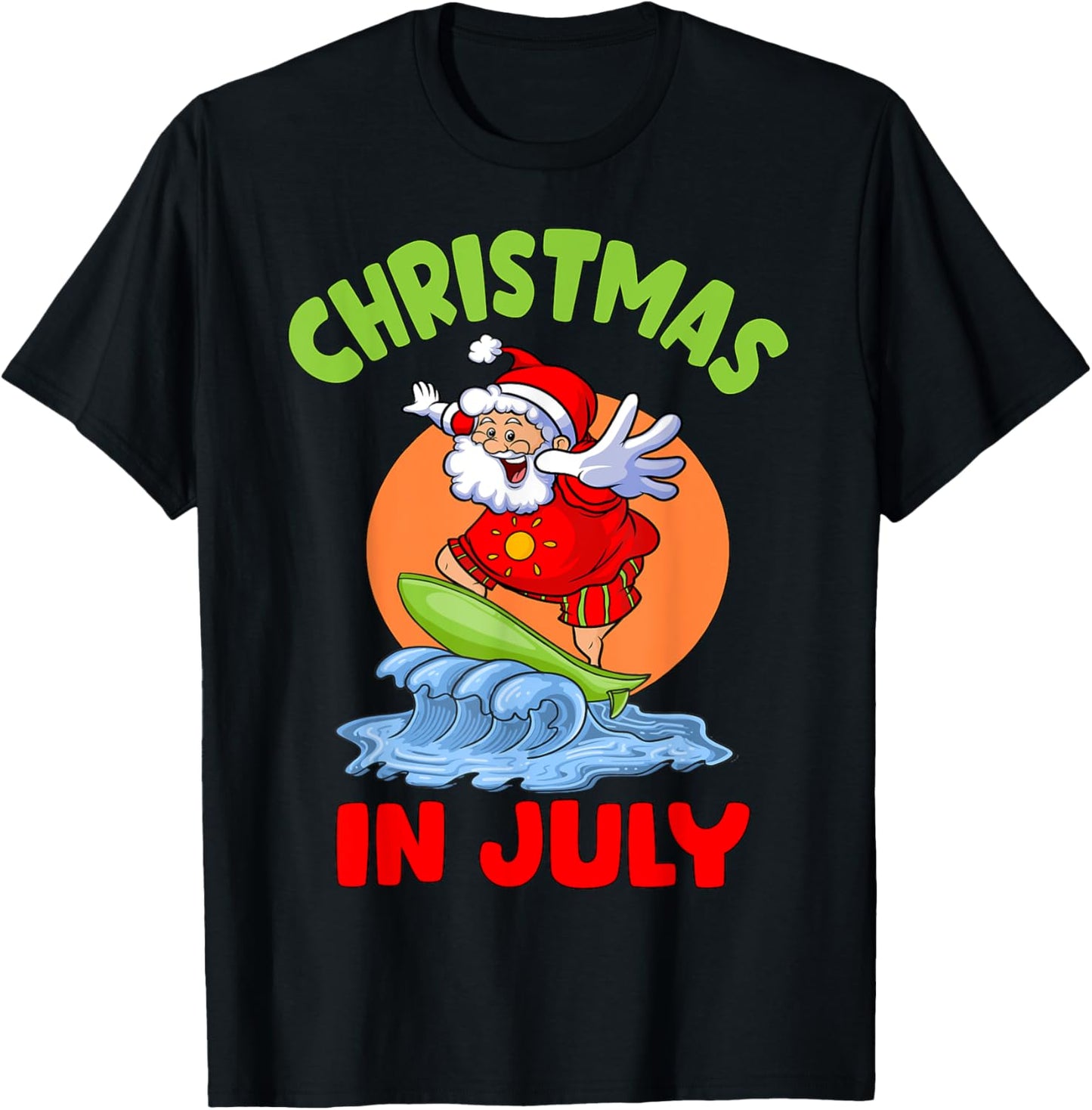 Christmas In July Santa Surfing Kids Toddler Hawaiian Party T-Shirt - T-Shirt | Black