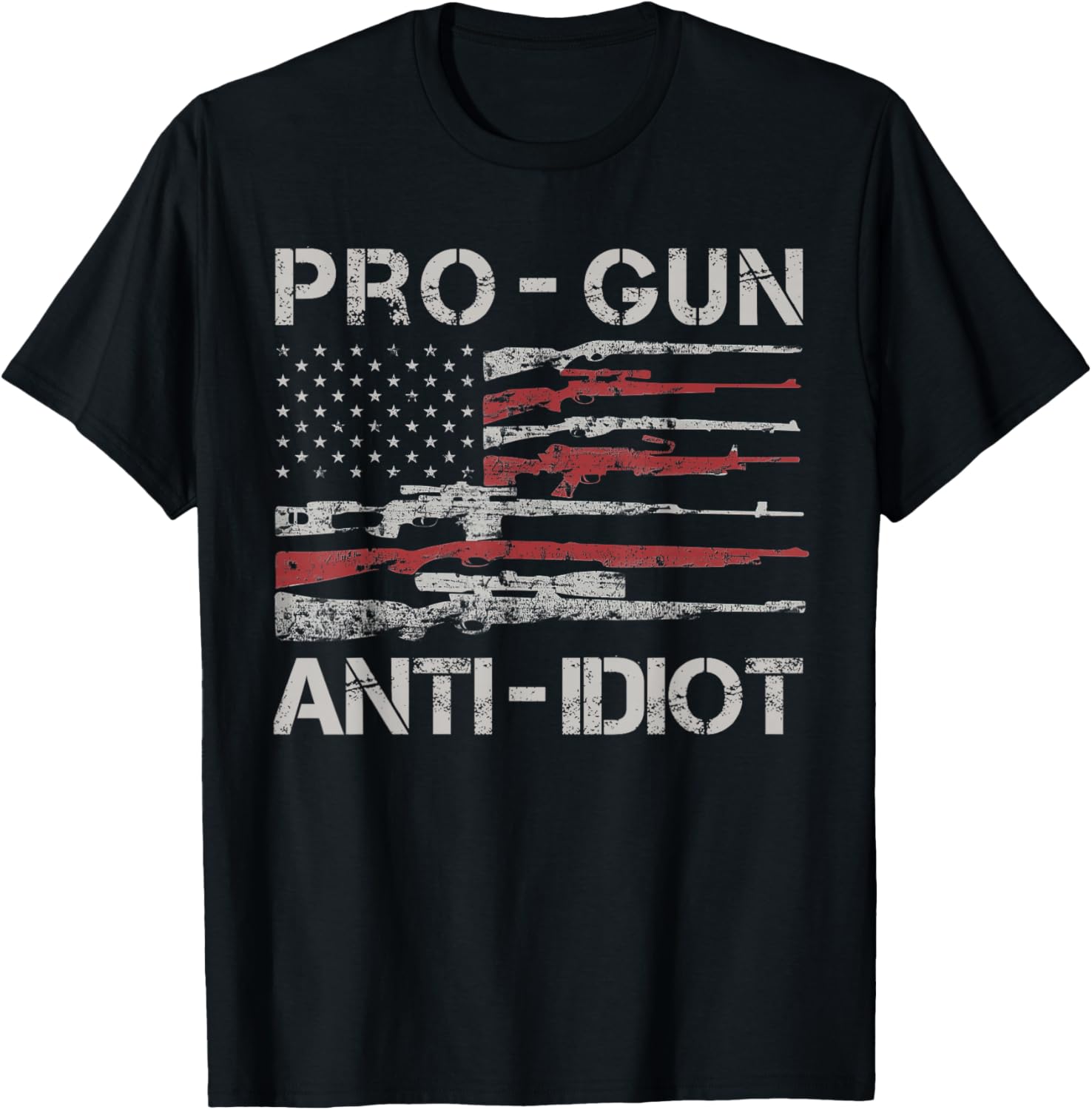 Pro Gun Anti Idiot Shirt Vintage USA Flag 2nd Amendment T-Shirt - T-Shirt | Black