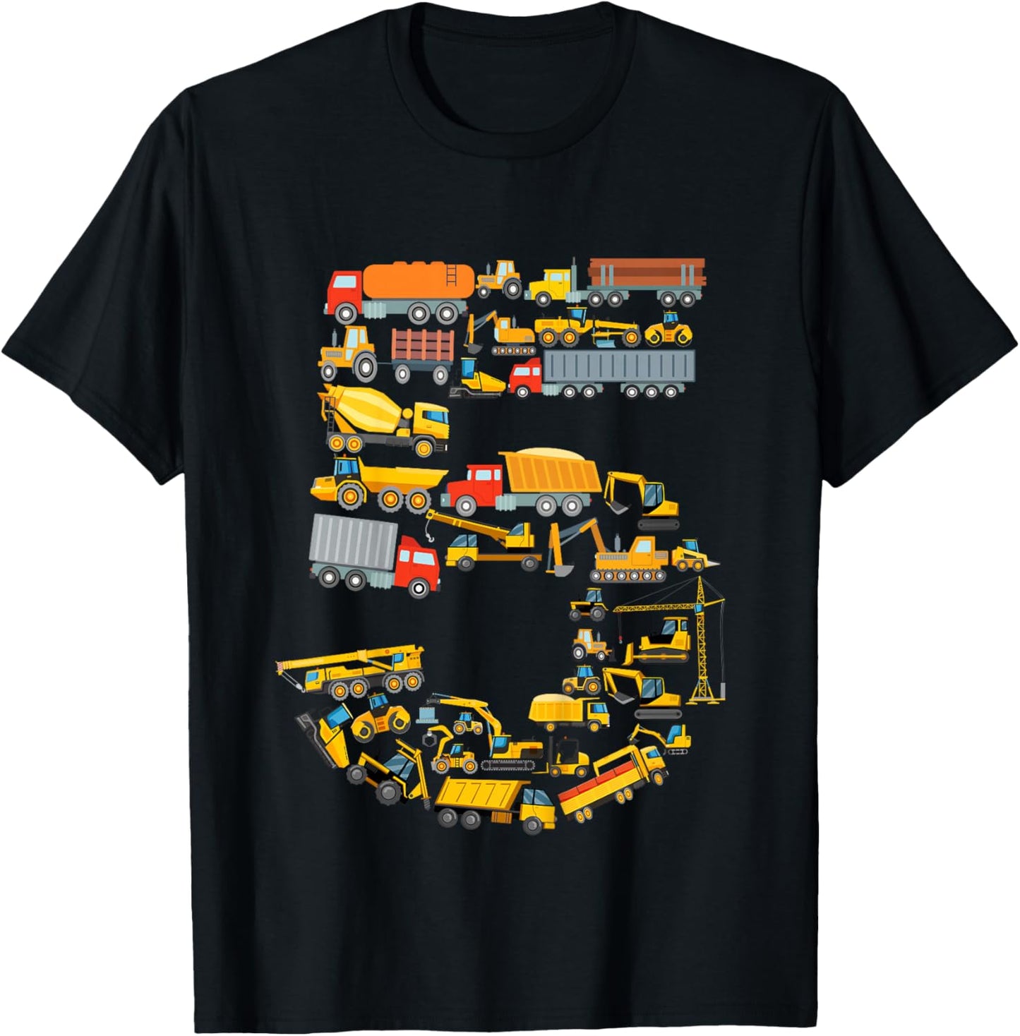 5th Birthday Boy Construction Excavator Vehicles 5 Years T-Shirt - T-Shirt | Black