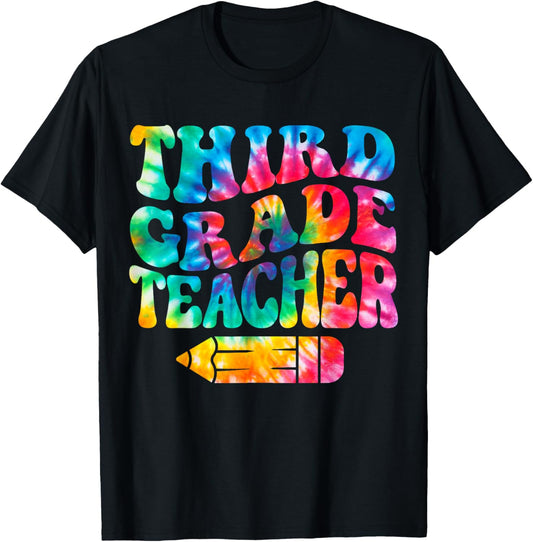 Retro Third Grade Teacher Tie Dye Funny 3rd Grade Teacher T-Shirt - T-Shirt | Black