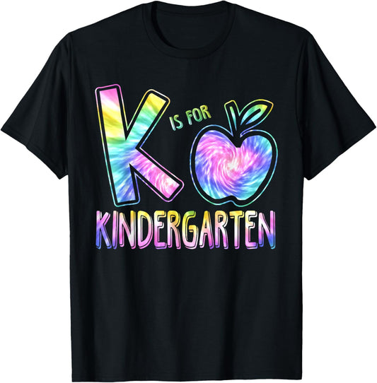 K Is For Kindergarten Teacher Tie Dye Back to School Kinder Women Girls Kids T-Shirt - T-Shirt | Black