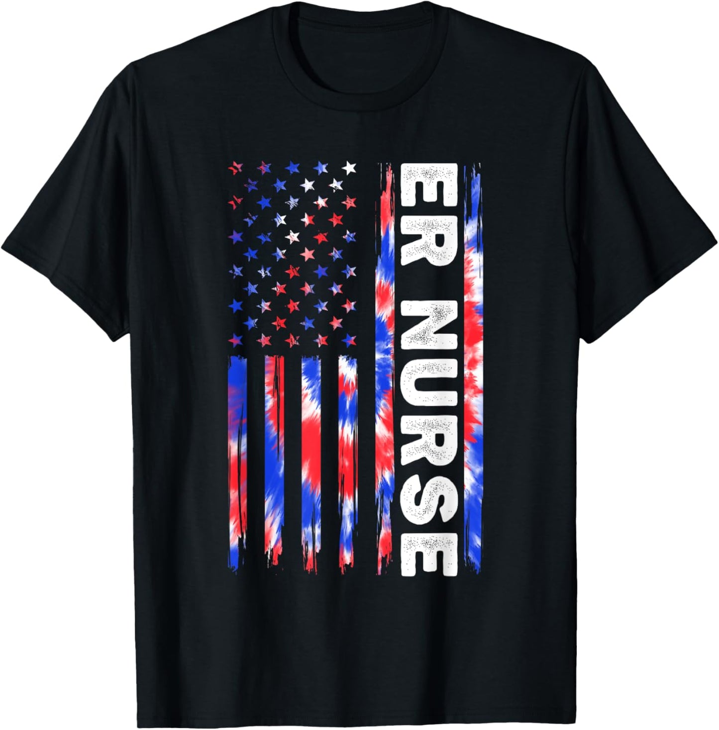 ER Nurse Tie Dye American Flag Fourth 4th Of July Patriotic T-Shirt - T-Shirt | Black