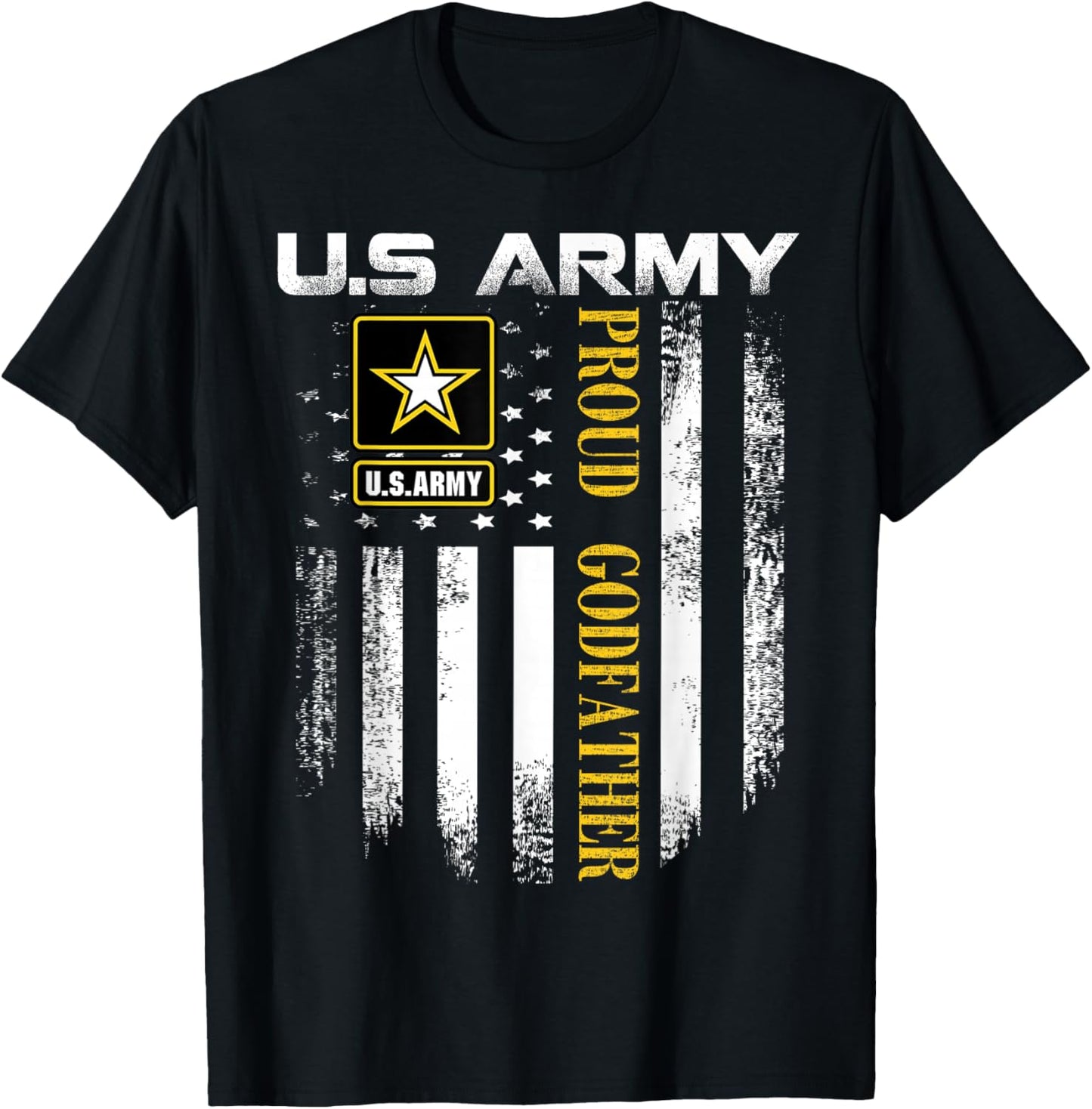 Vintage U.S. Army Proud Godfather With American Flag Gift T-Shirt - T-Shirt | Black