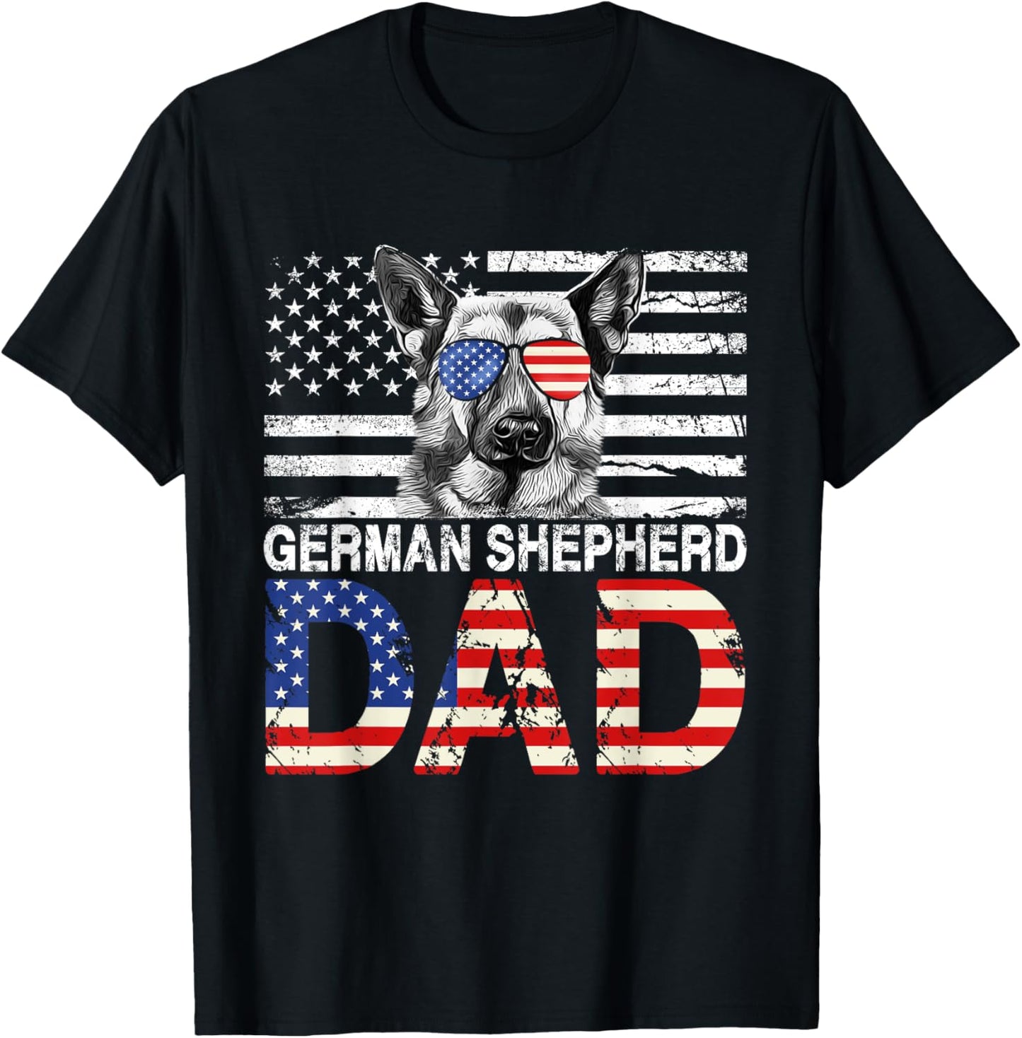 Cool German Shepherd Dad USA Flag Patriotic Fathers Day T-Shirt - T-Shirt | Black