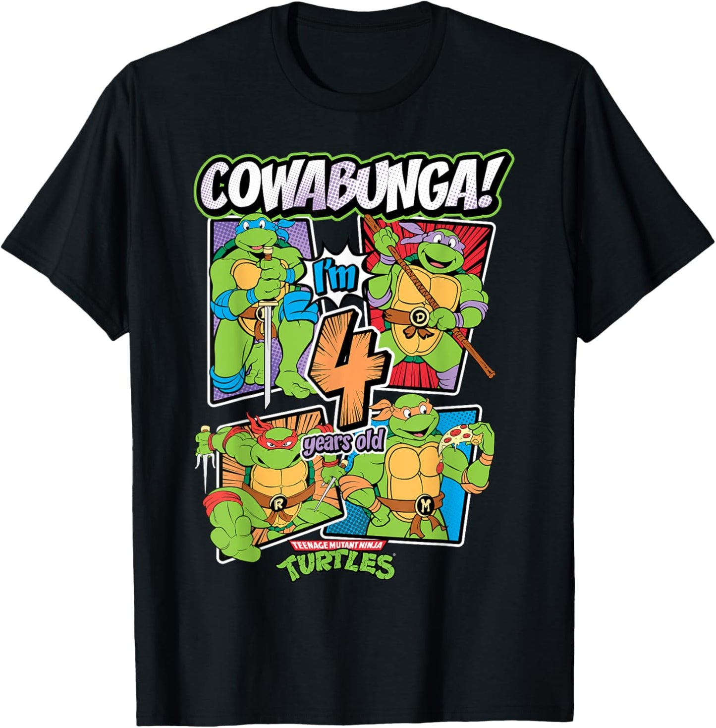 Mademark x Teenage Mutant Ninja Turtles - Cowabunga I'm 4 Years Old Teenage Mutant Ninja Turtles T-Shirt - T-Shirt | Black