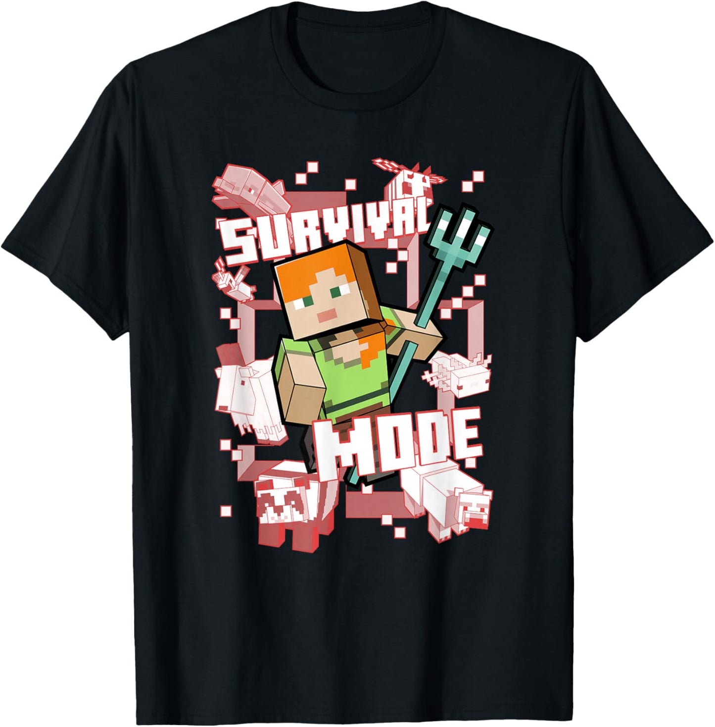 Minecraft Alex Survival Mode Trident T-Shirt - T-Shirt | Black