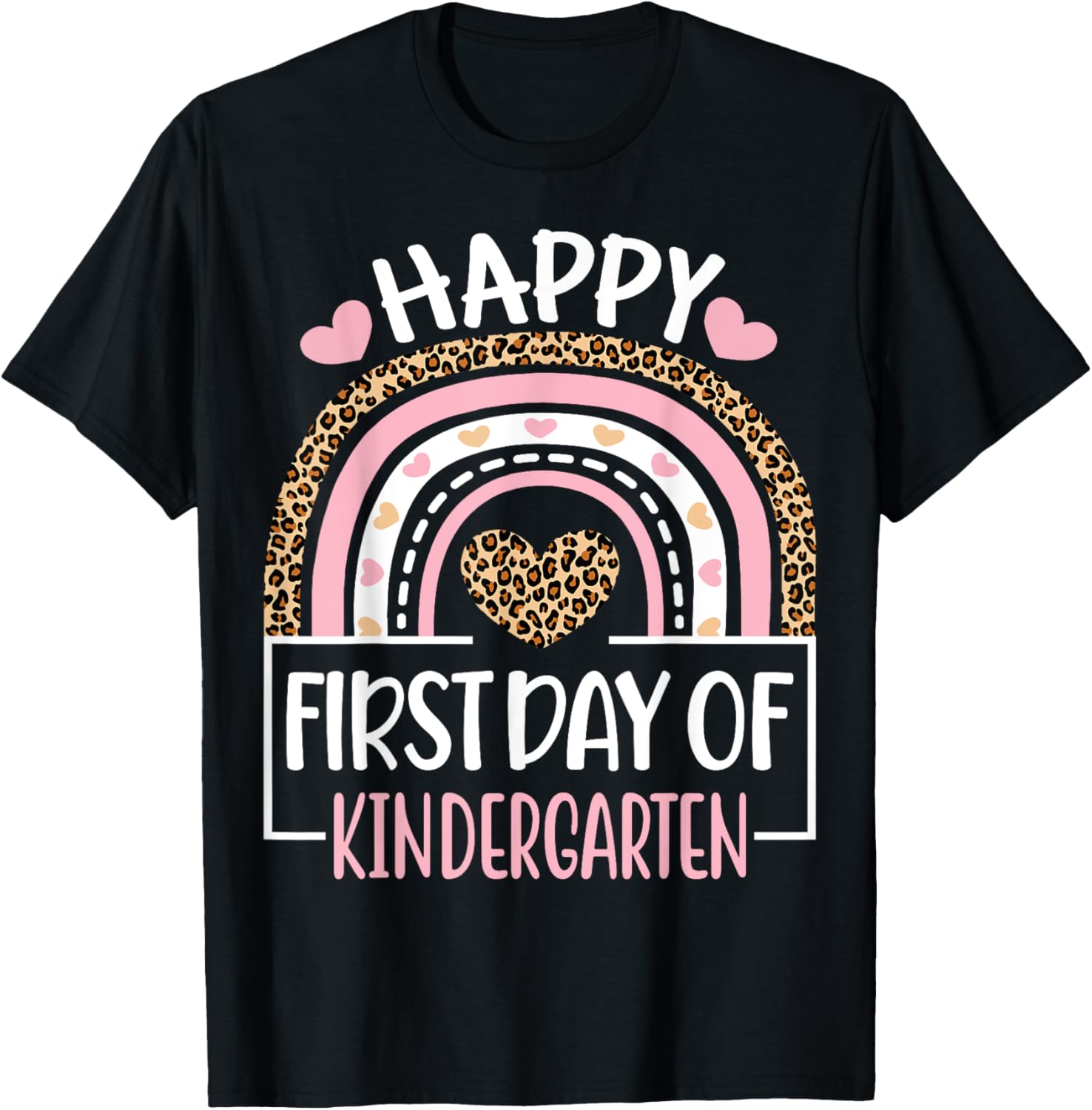 First Day of Kindergarten Funny Back To School Leopard Teach T-Shirt - T-Shirt | Black