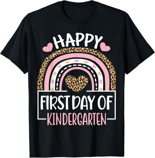 First Day of Kindergarten Funny Back To School Leopard Teach T-Shirt - T-Shirt | Black