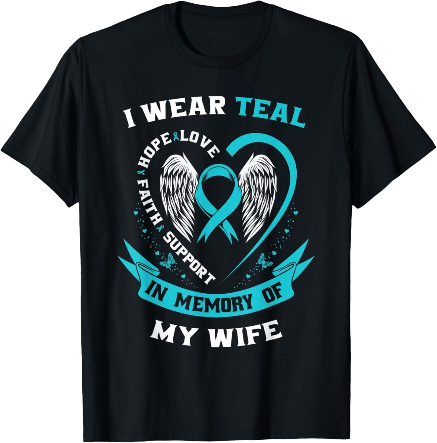 I Wear Teal For My Wife Ovarian Cancer Awareness Husband Men T-Shirt - T-Shirt | Black