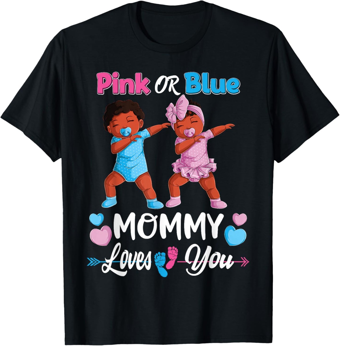 Pink Or Blue Mommy Loves You Black Baby Gender Reveal Party Small T-Shirt - T-Shirt | Black