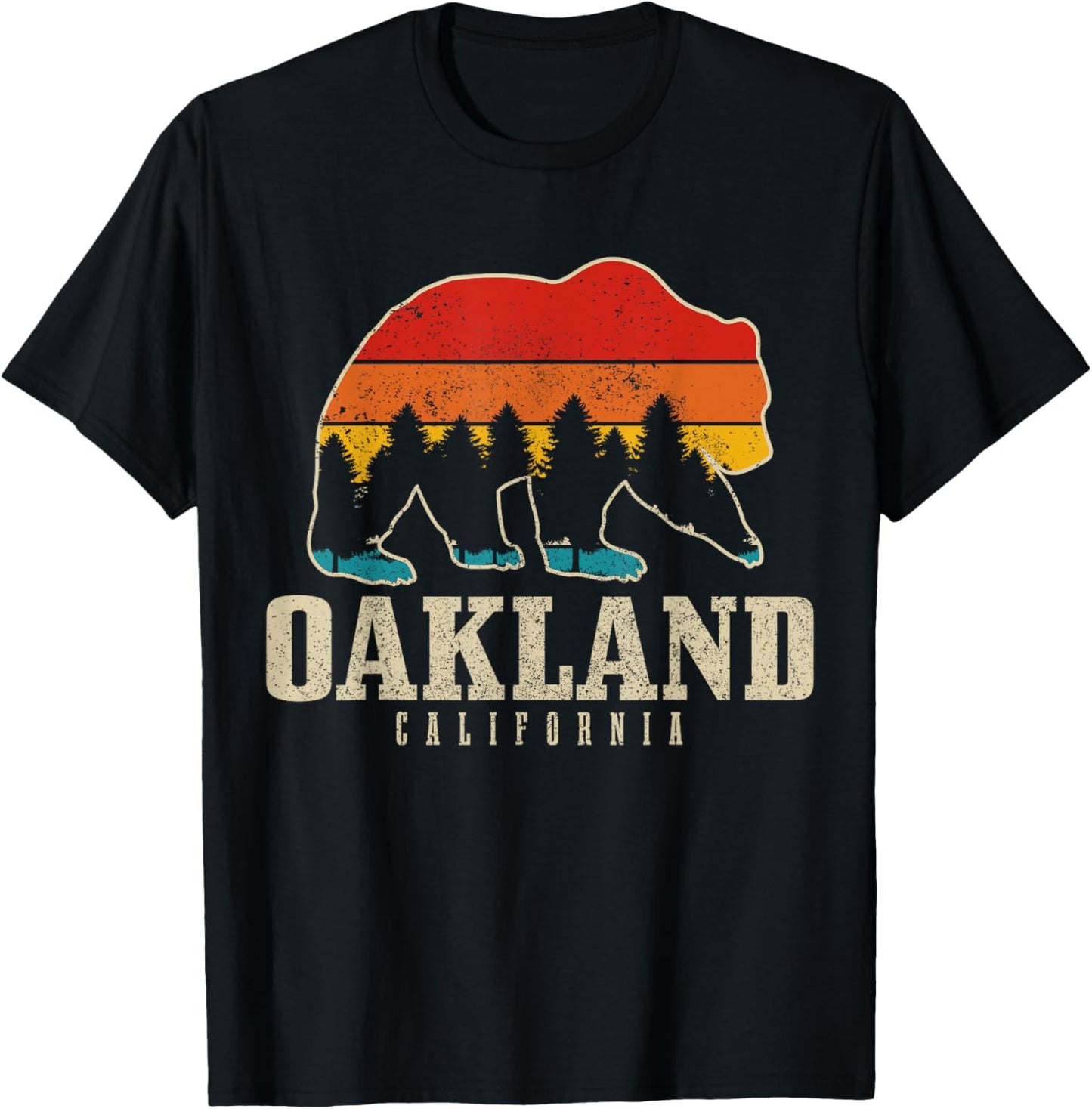 Oakland California Bear Nature Vintage Grizzly T-Shirt - T-Shirt | Black