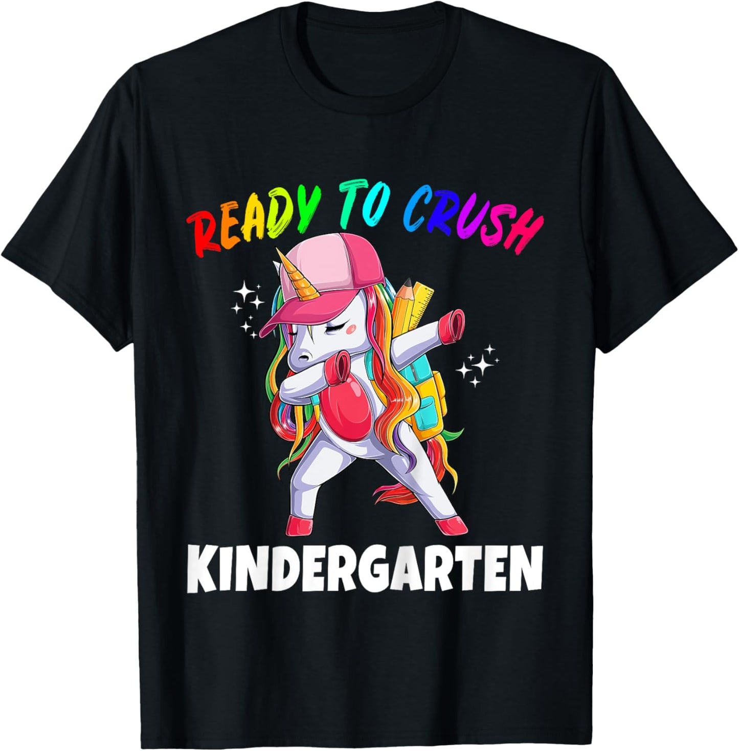 First Day of Kindergarten Unicorn Gift Girls Cute Rainbow T-Shirt - T-Shirt | Black