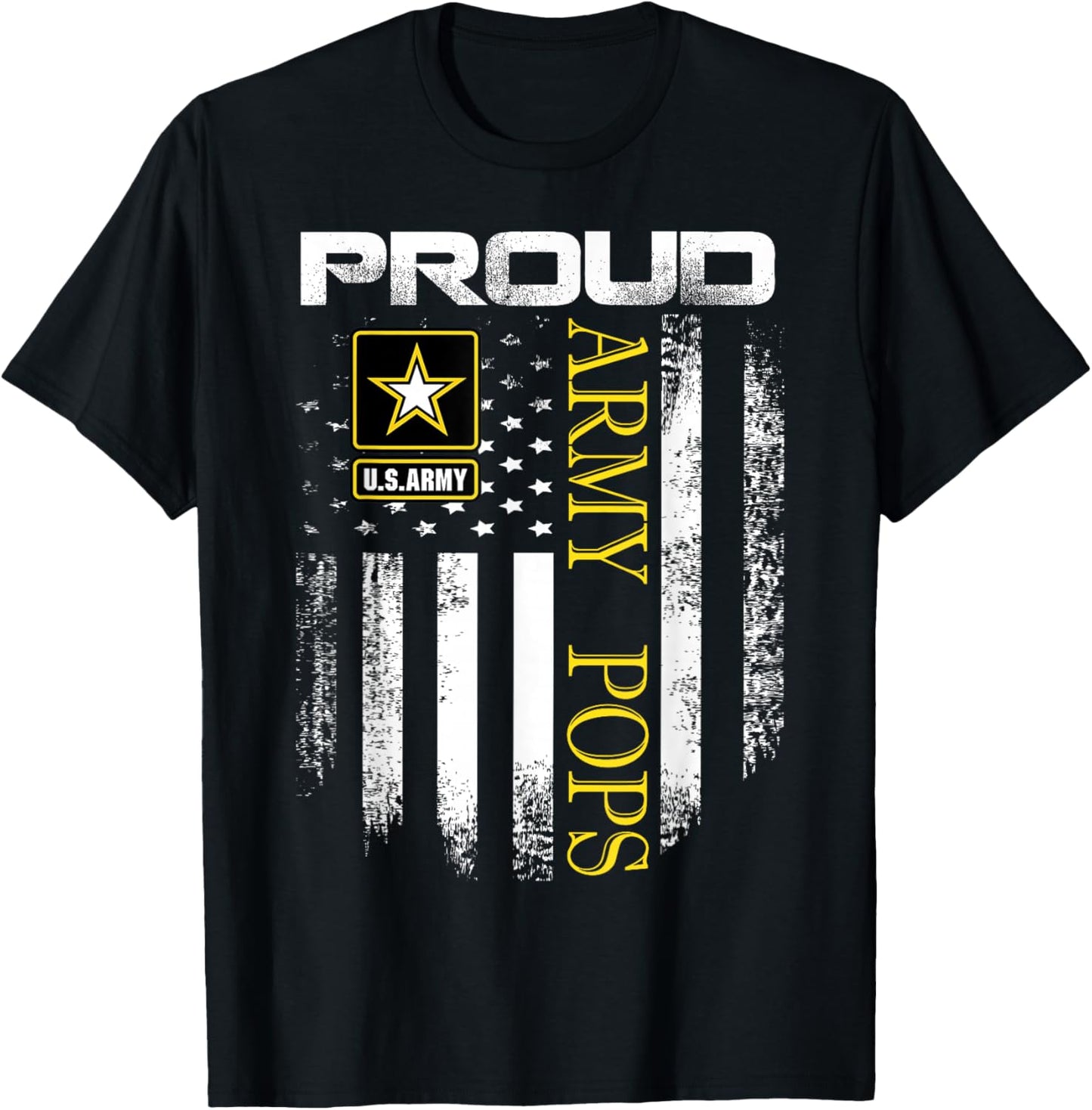 Vintage Proud Army Pops With American Flag Gift T-Shirt - T-Shirt | Black