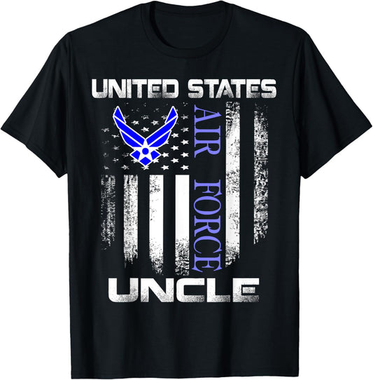 Vintage United States Air Force Uncle With American Flag T-Shirt - T-Shirt | Black