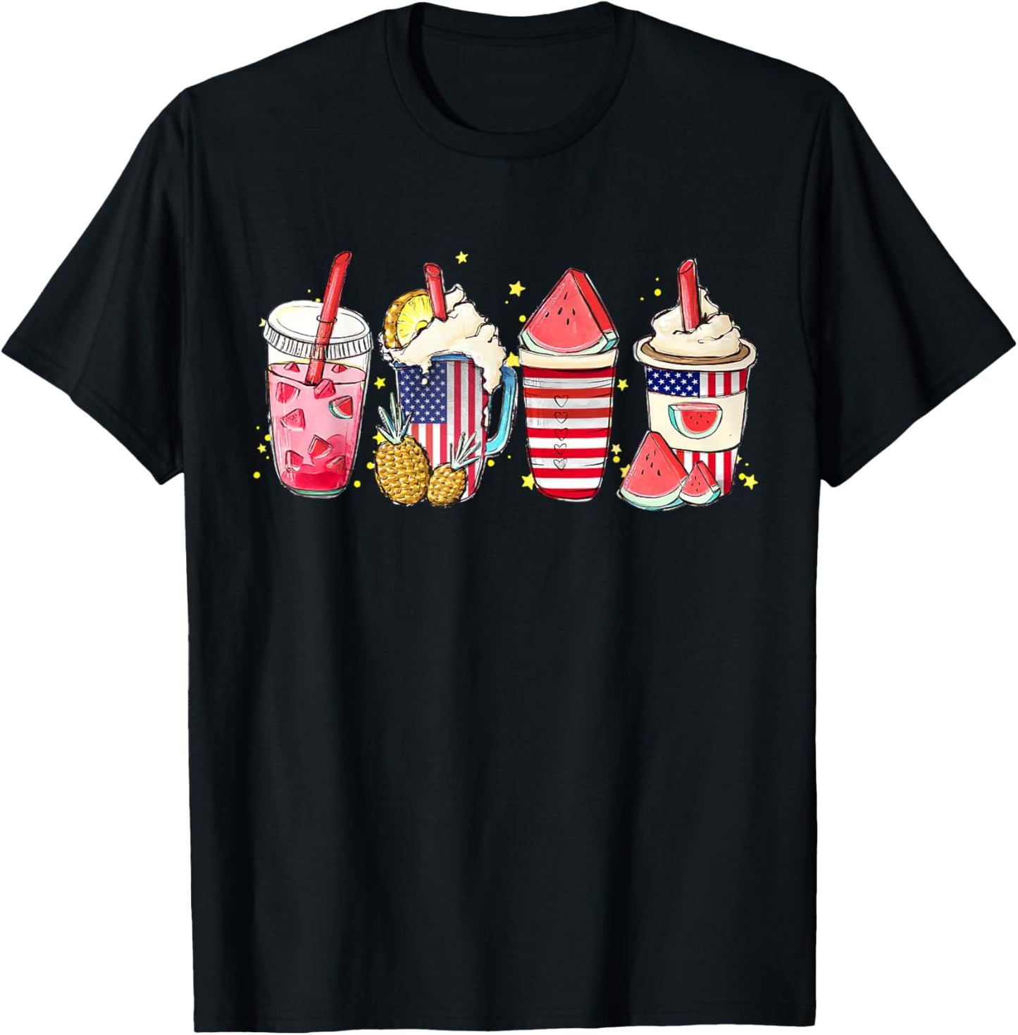 4th of July Coffee Lover Iced Latte Watermelon Slush T-Shirt - T-Shirt | Black