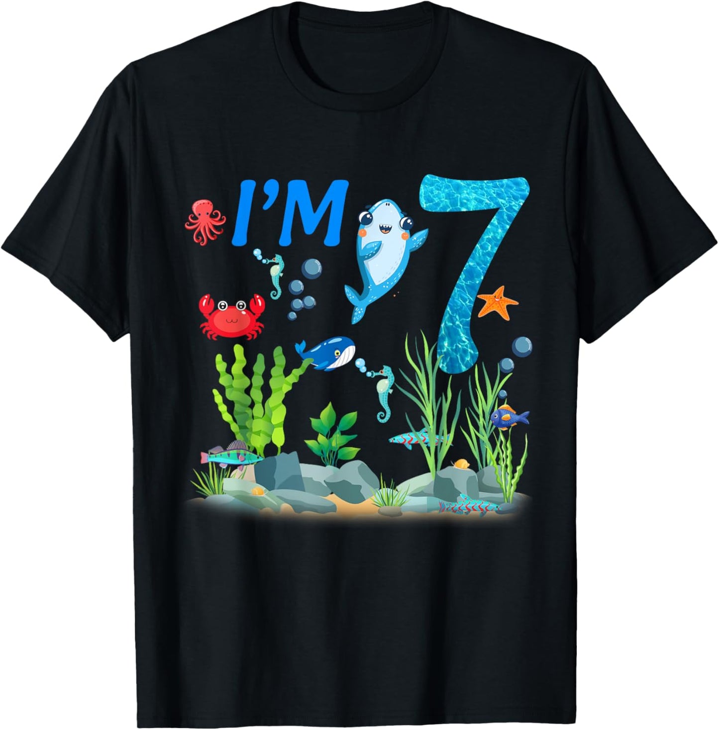 7 Year Old Ocean themed birthday Under the sea 7th birthday T-Shirt - T-Shirt | Black
