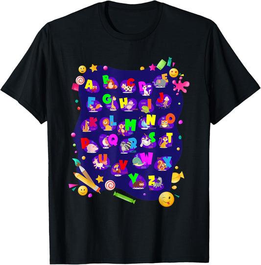 Alphabet Animals I Back To School Students Girls Boys T-Shirt - T-Shirt | Black