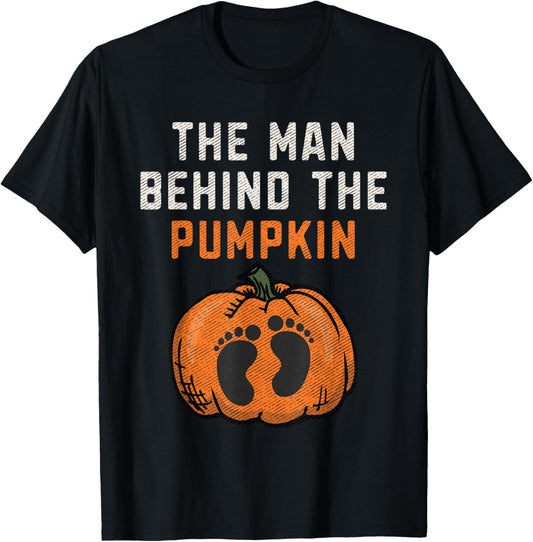 The Man Behind The Pumpkin Dad Halloween Pregnancy Reveal T-Shirt - T-Shirt | Black
