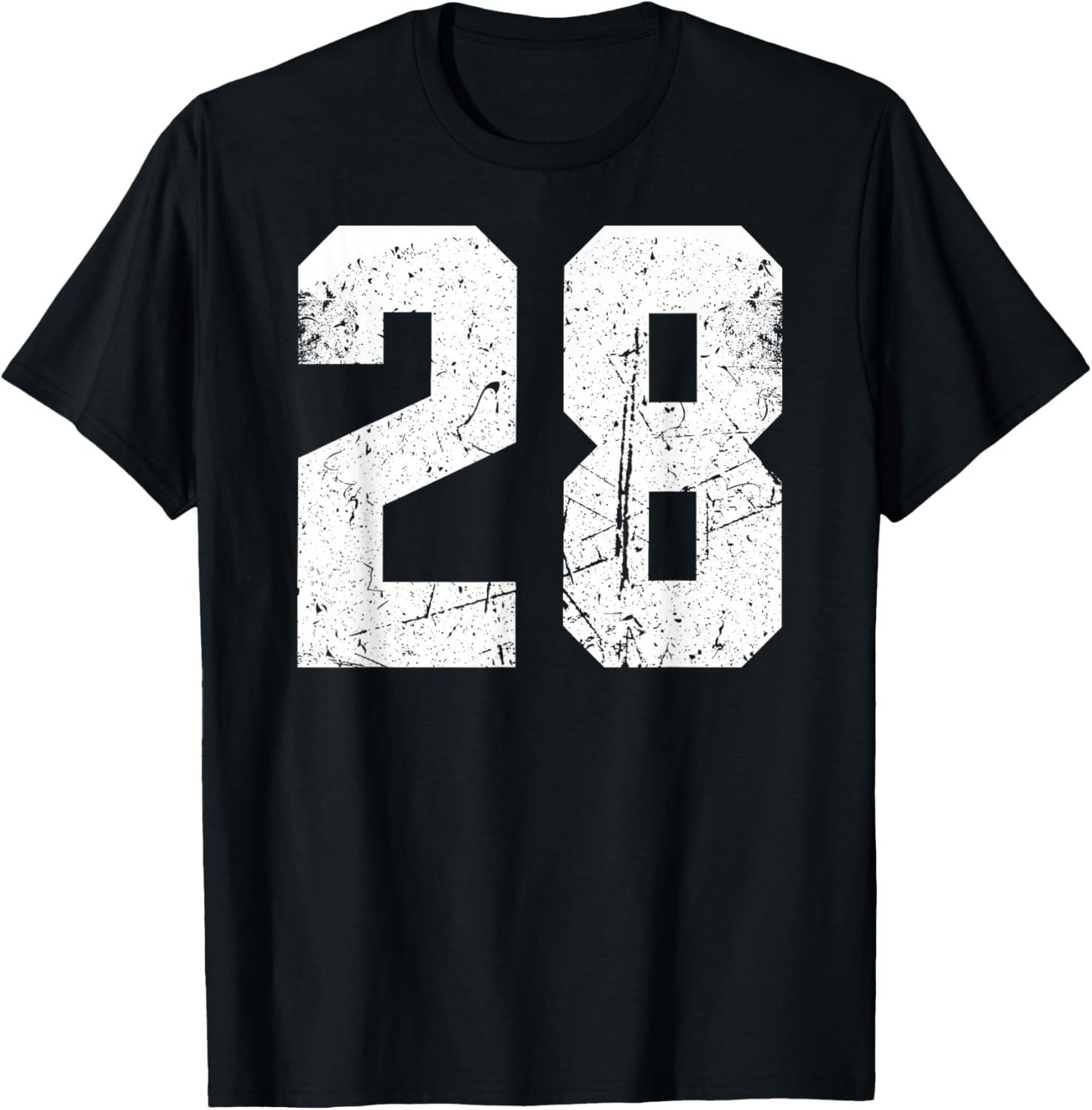 Vintage Number #28 White Sports Team Varsity Number T-Shirt - T-Shirt | Black