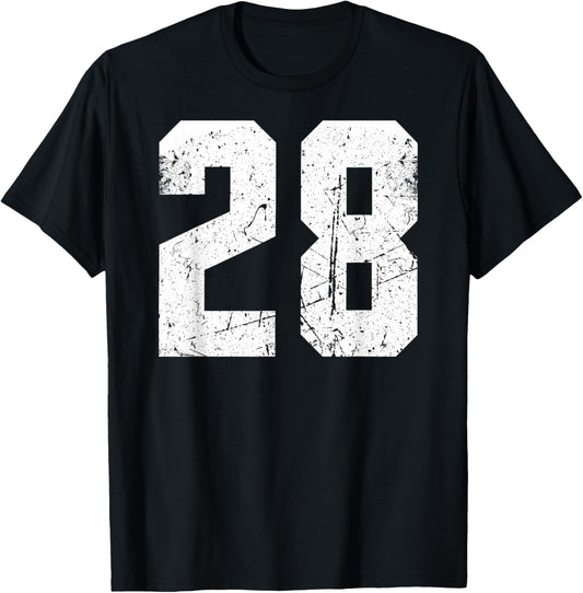 Vintage Number #28 White Sports Team Varsity Number T-Shirt - T-Shirt | Black