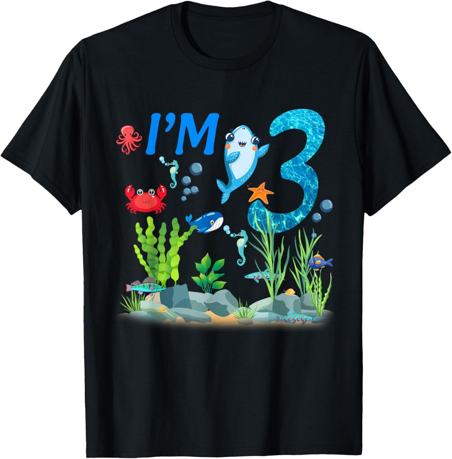 3 Year Old Ocean themed birthday Under the sea 3rd birthday T-Shirt - T-Shirt | Black