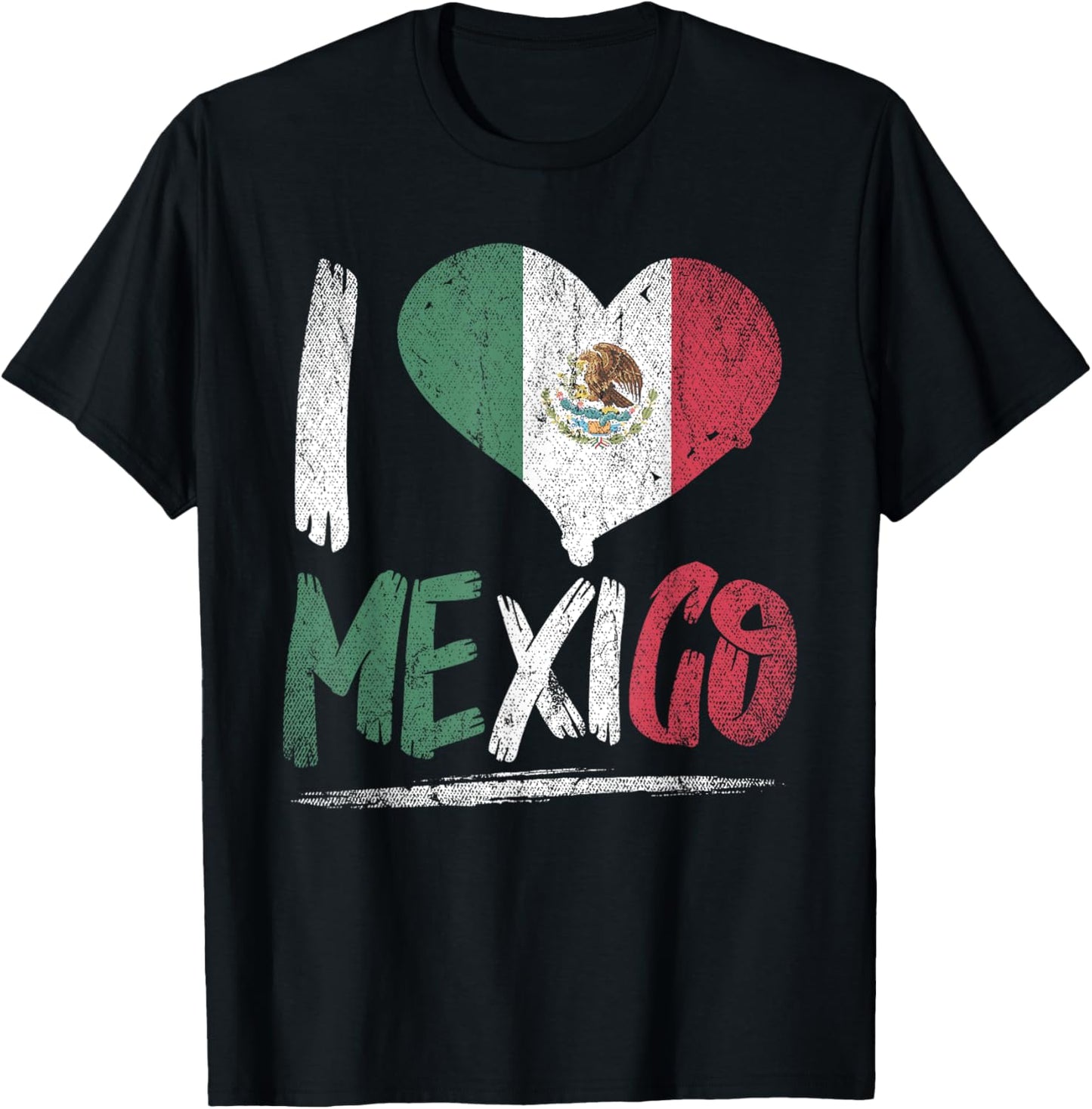 Proud Mexican Heritage Hispanic Culture Heart I Love Mexico T-Shirt - T-Shirt | Black