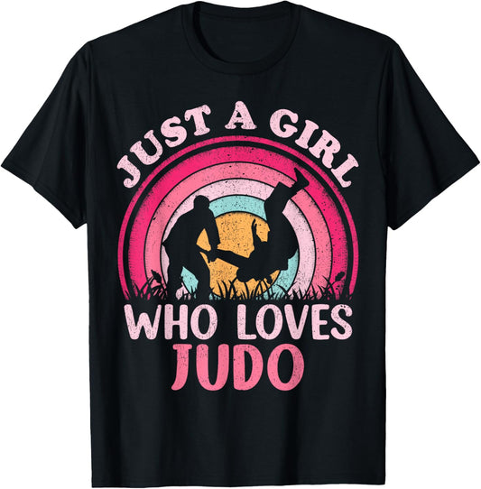 Judo Player Vintage Retro Just A Girl Who Loves Judo T-Shirt - T-Shirt | Black