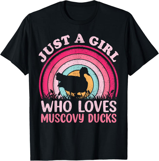 Duck Bird Vintage Retro Just A Girl Who Loves Muscovy Ducks T-Shirt - T-Shirt | Black