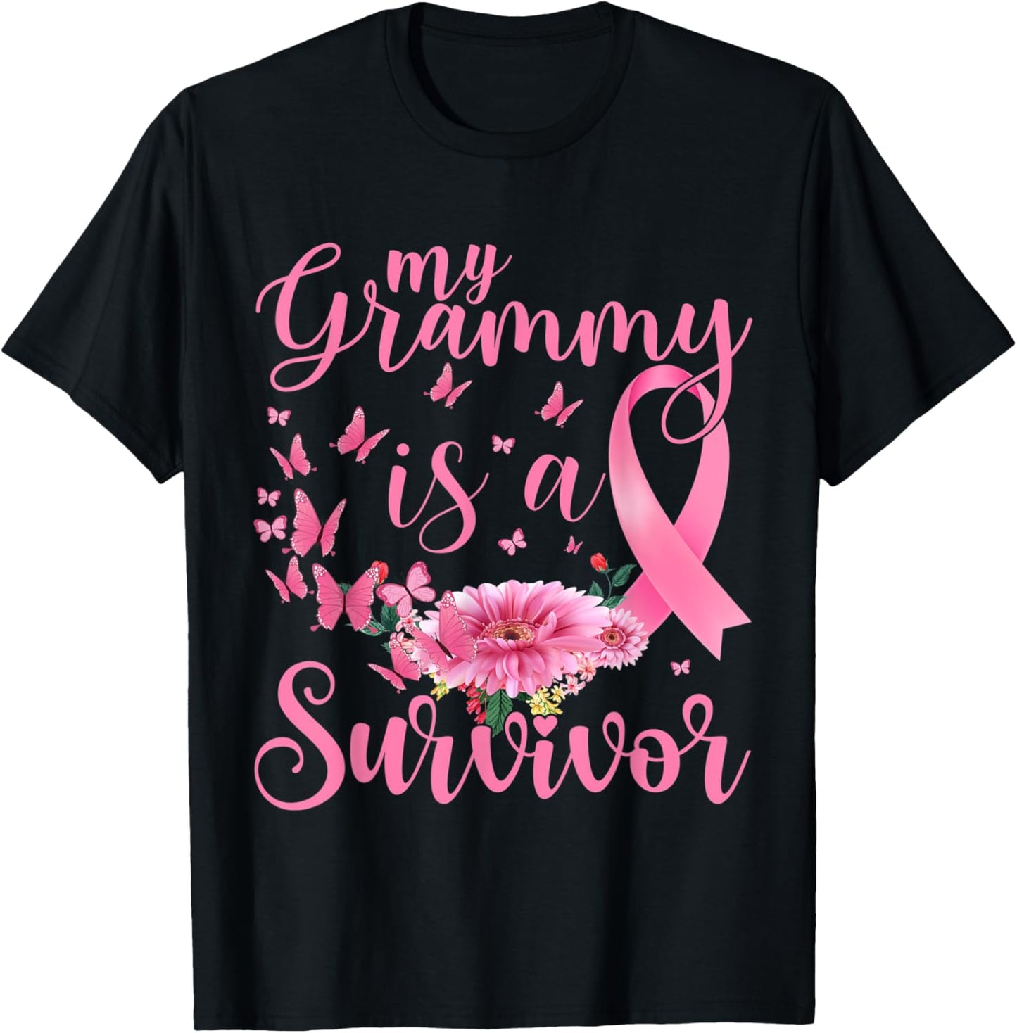 Breast Cancer Awareness Support My Grammy Is A Survivor T-Shirt - T-Shirt | Black