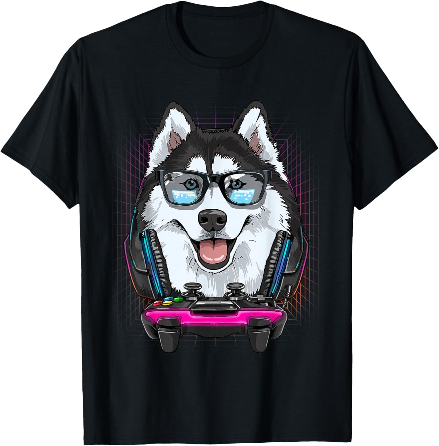 Siberian Husky Dog Gamer Computer Video Gamer Husky Lover T-Shirt - T-Shirt | Black