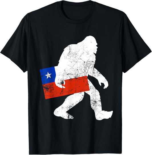 Funny Chilean Bigfoot Chile Flag Sasquatch T-Shirt - T-Shirt | Black