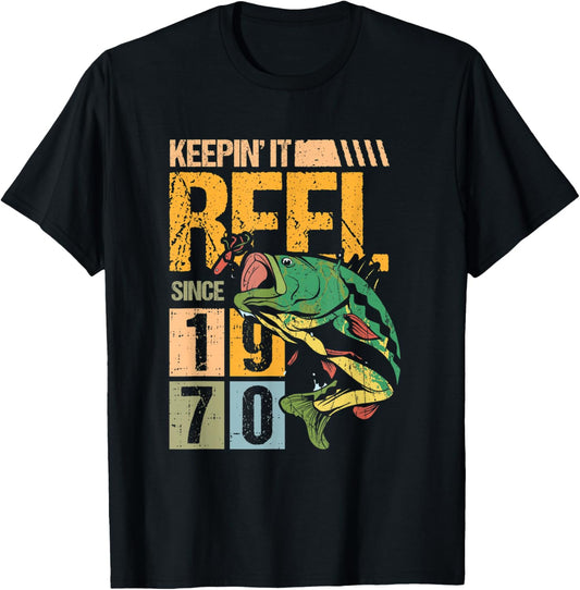 Keeping It Reel Since 1970 Vintage Fishing Fish Fisher T-Shirt - T-Shirt | Black