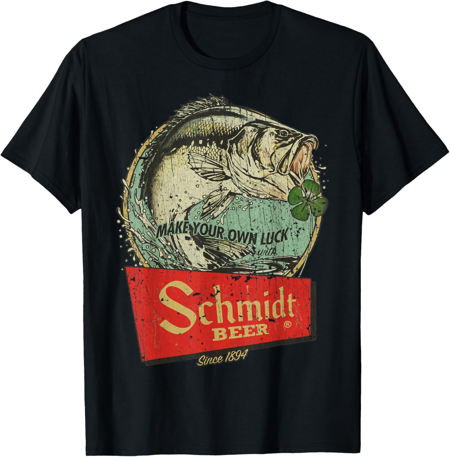 Fishing Schmidt Beer Make Your Own Luck 1894 Vintage T-Shirt - T-Shirt | Black