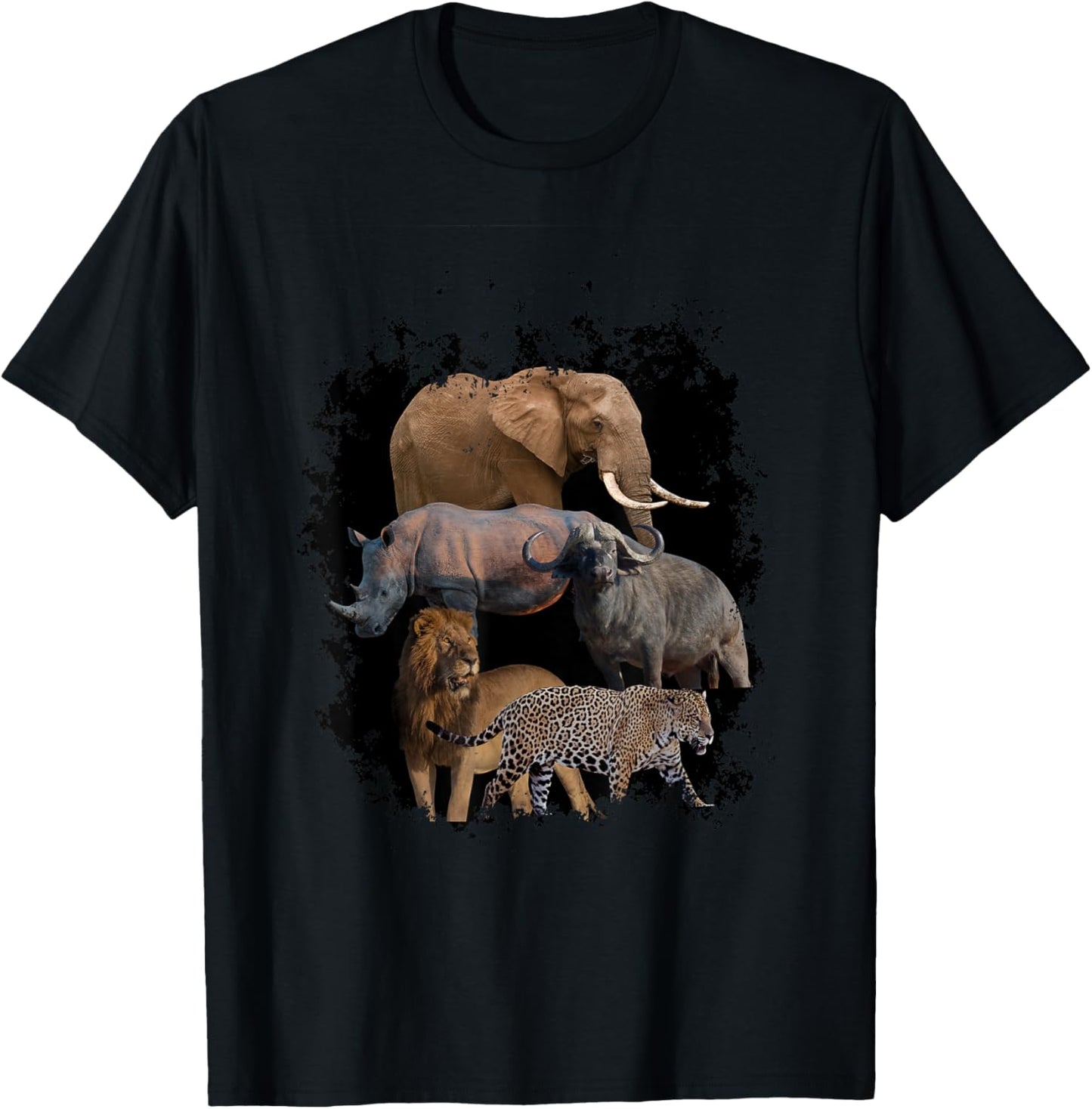 Five Animalsilhouettes Big African Animals Savannahs Designs T-Shirt - T-Shirt | Black