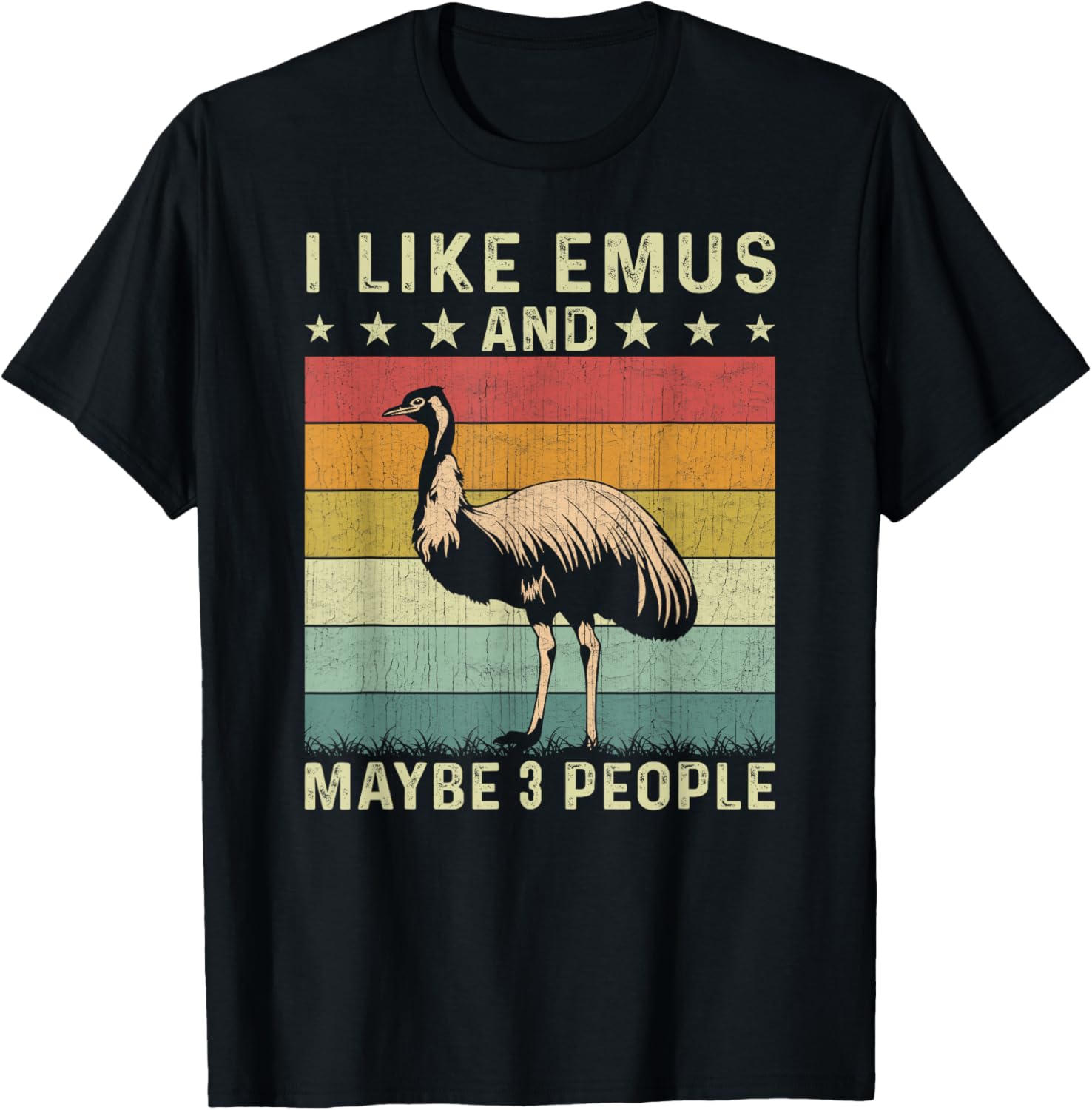 I Like Emus and Maybe 3 People Retro 60s 70s Emu T-Shirt - T-Shirt | Black