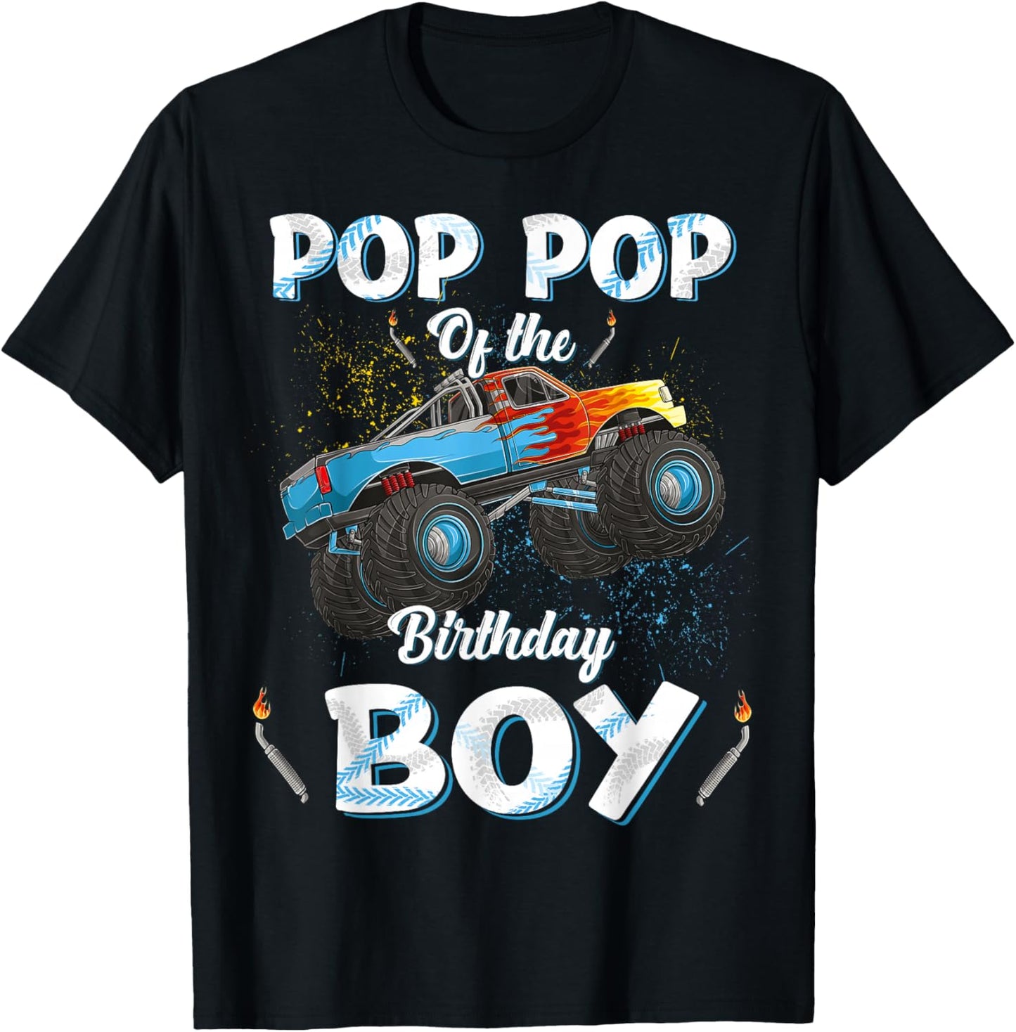 Pop Pop Of The Birthday Boy Monster Truck Bday Men Grandpa T-Shirt - T-Shirt | Black