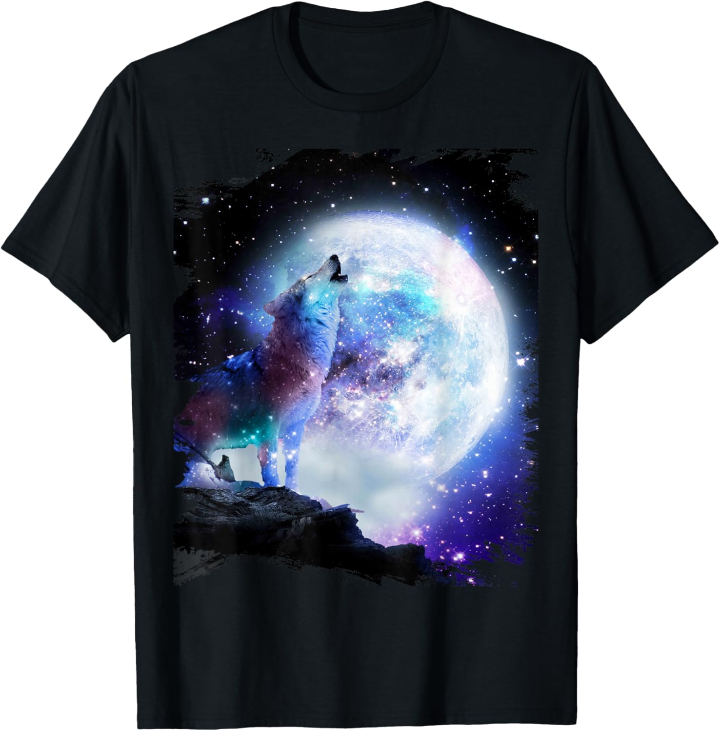 Cosmic Space Wolf Wolves Howling At Moon T-Shirt - T-Shirt | Black