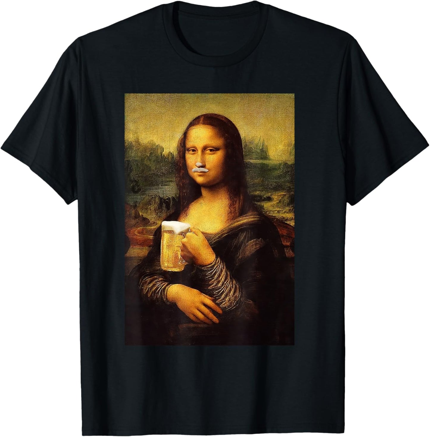 Funny Mona Lisa Drink Beer Shirt | Funny Drinking Beer Lover T-Shirt - T-Shirt | Black