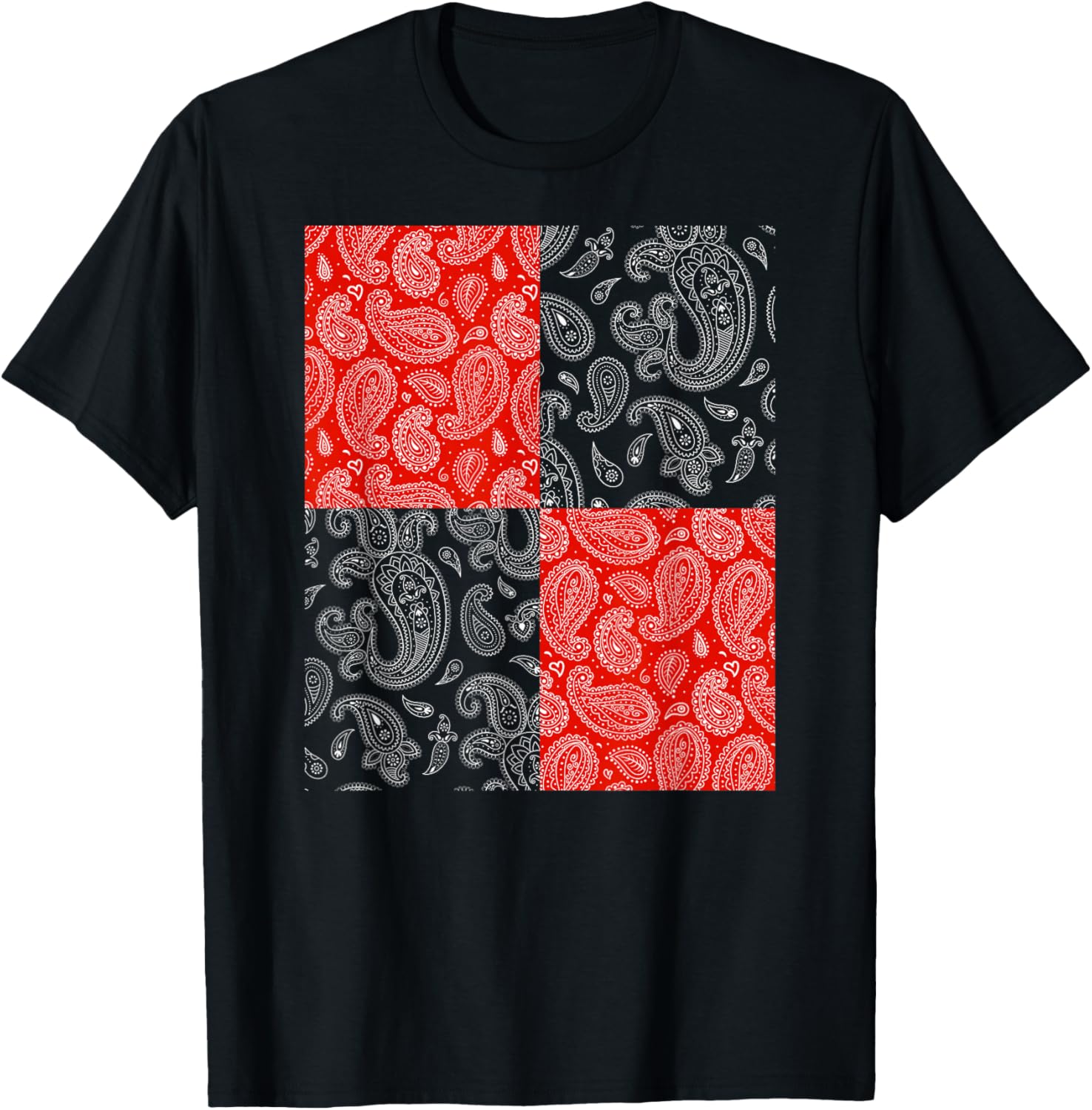 Red Paisley, Bandana Style T-Shirt - T-Shirt | Black