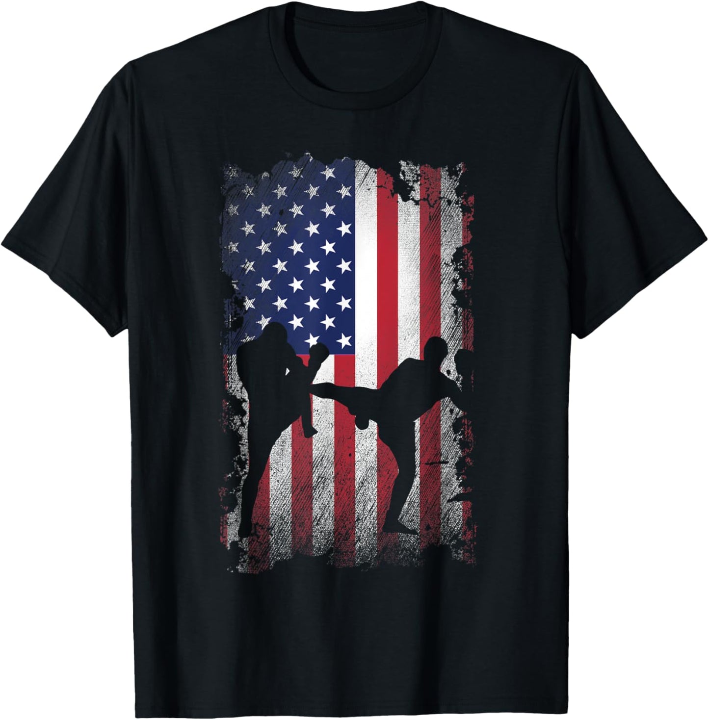 Distressed American Flag Kick Boxing USA Patriotic Gift Kids Men T-Shirt - T-Shirt | Black