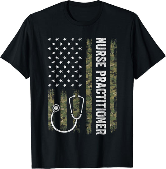 Nursing Shirts Men, Nurse Practitioner USA Flag T-Shirt - T-Shirt | Black