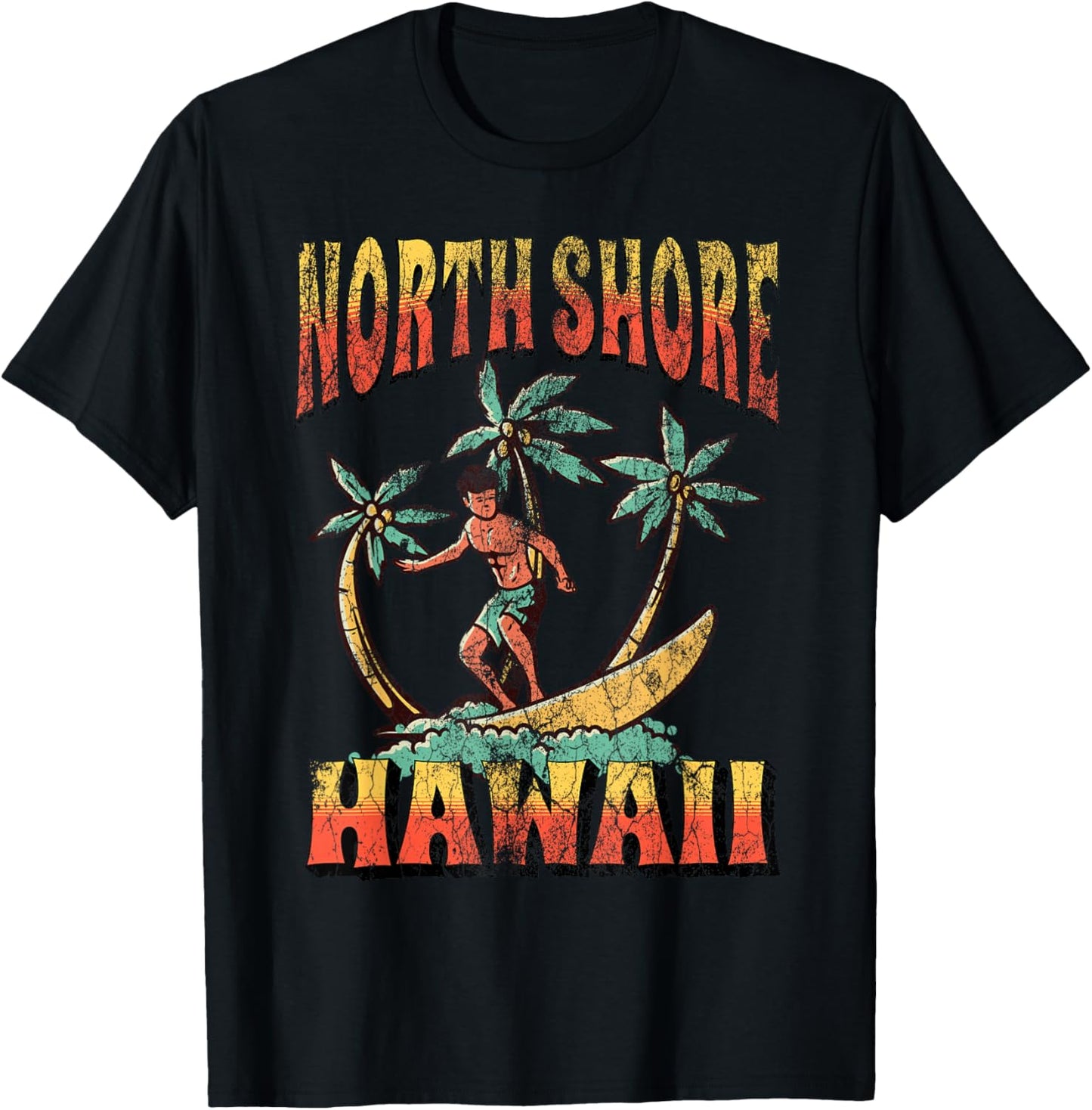 North Shore Hawaii Beach Surf Summer Vacation Vintage T-Shirt - T-Shirt | Black