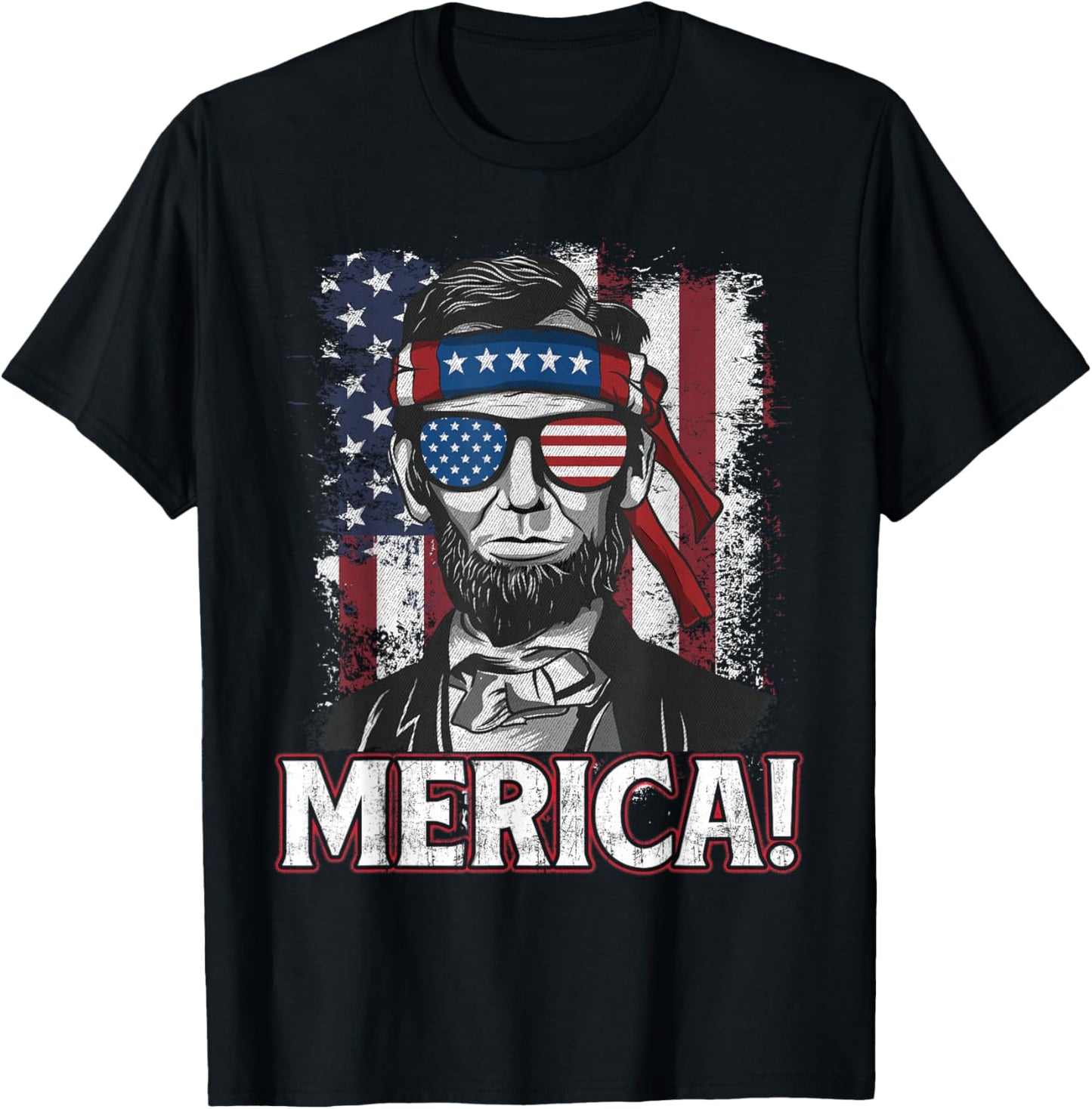 Abraham Lincoln Merica - USA American Flag 4th of July T-Shirt - T-Shirt | Black