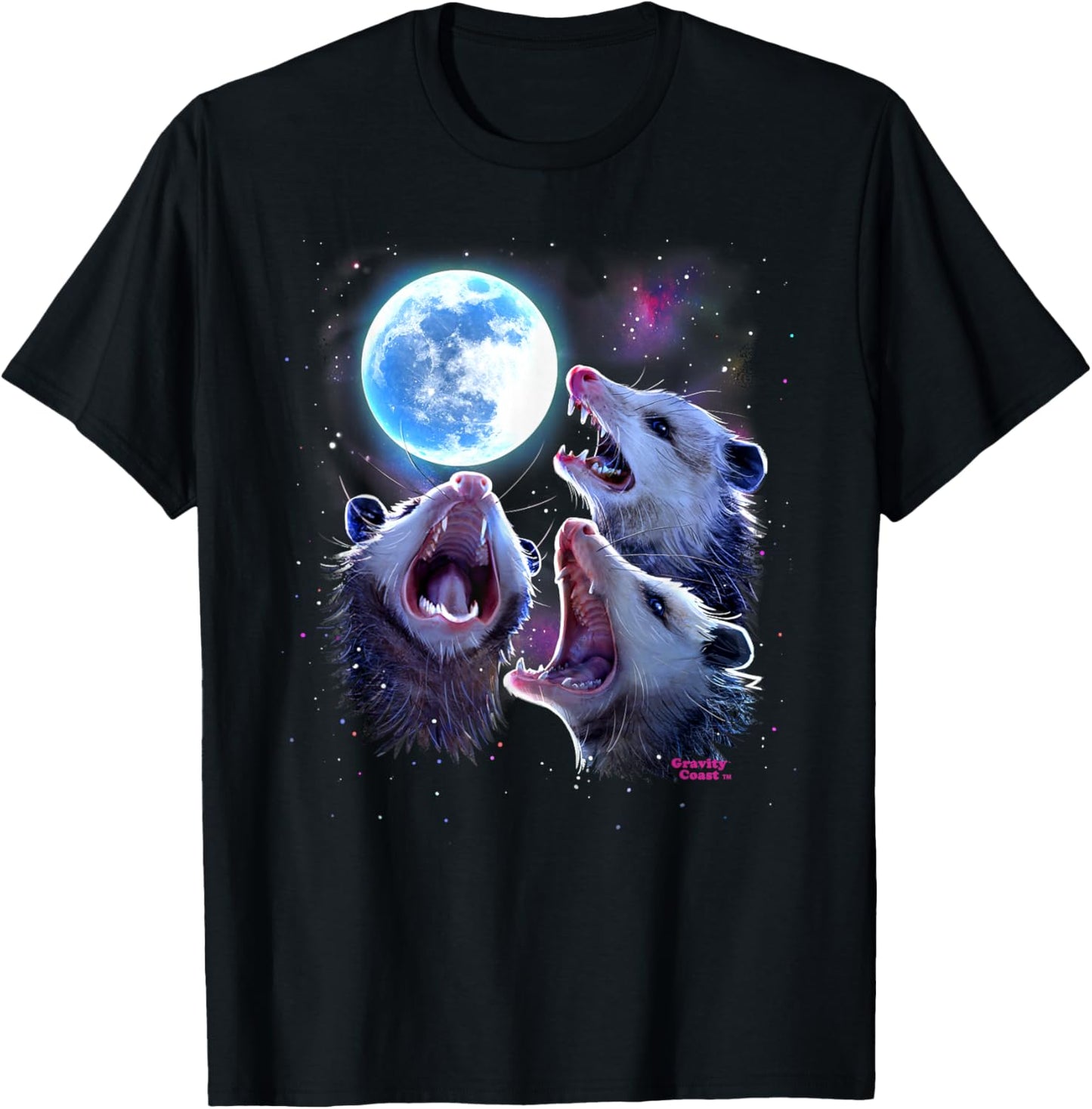 Three Opossums howling at the Moon Funny Pet Possum Shirt T-Shirt - T-Shirt | Black